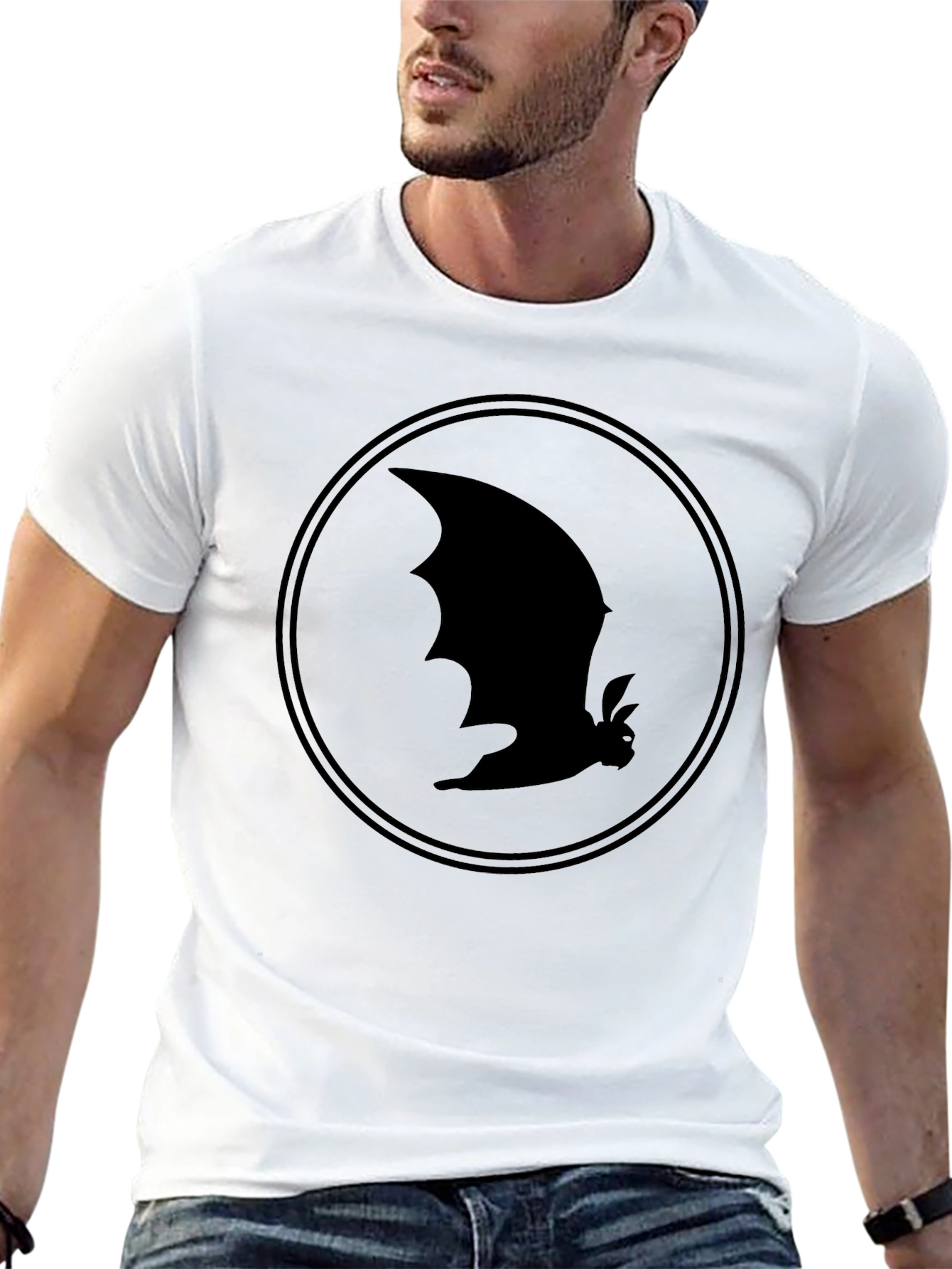 Bat Silhouette Graphic Tee - Black Cotton T-Shirt