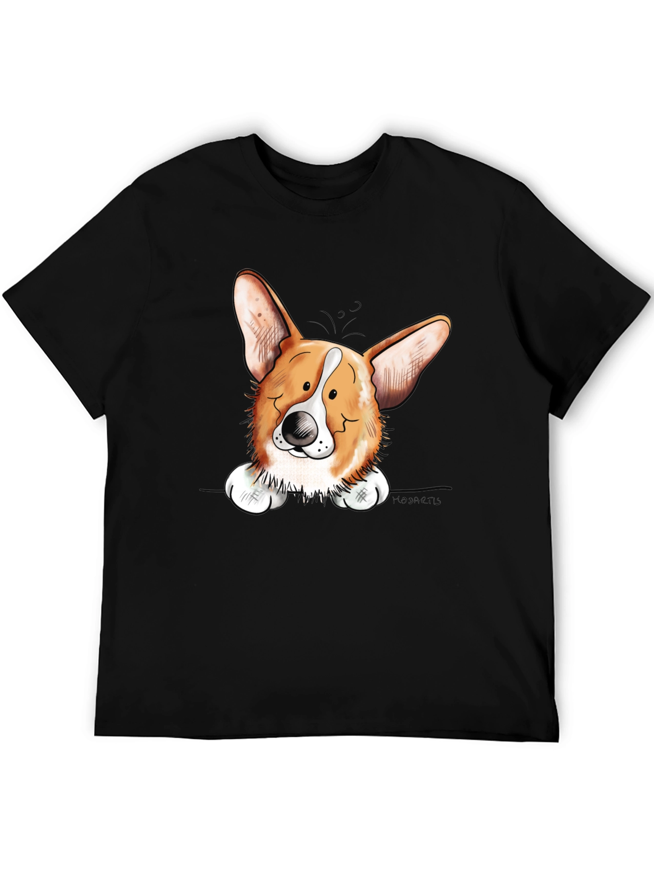 Corgi Dog Graphic Print Mens Black T-Shirt