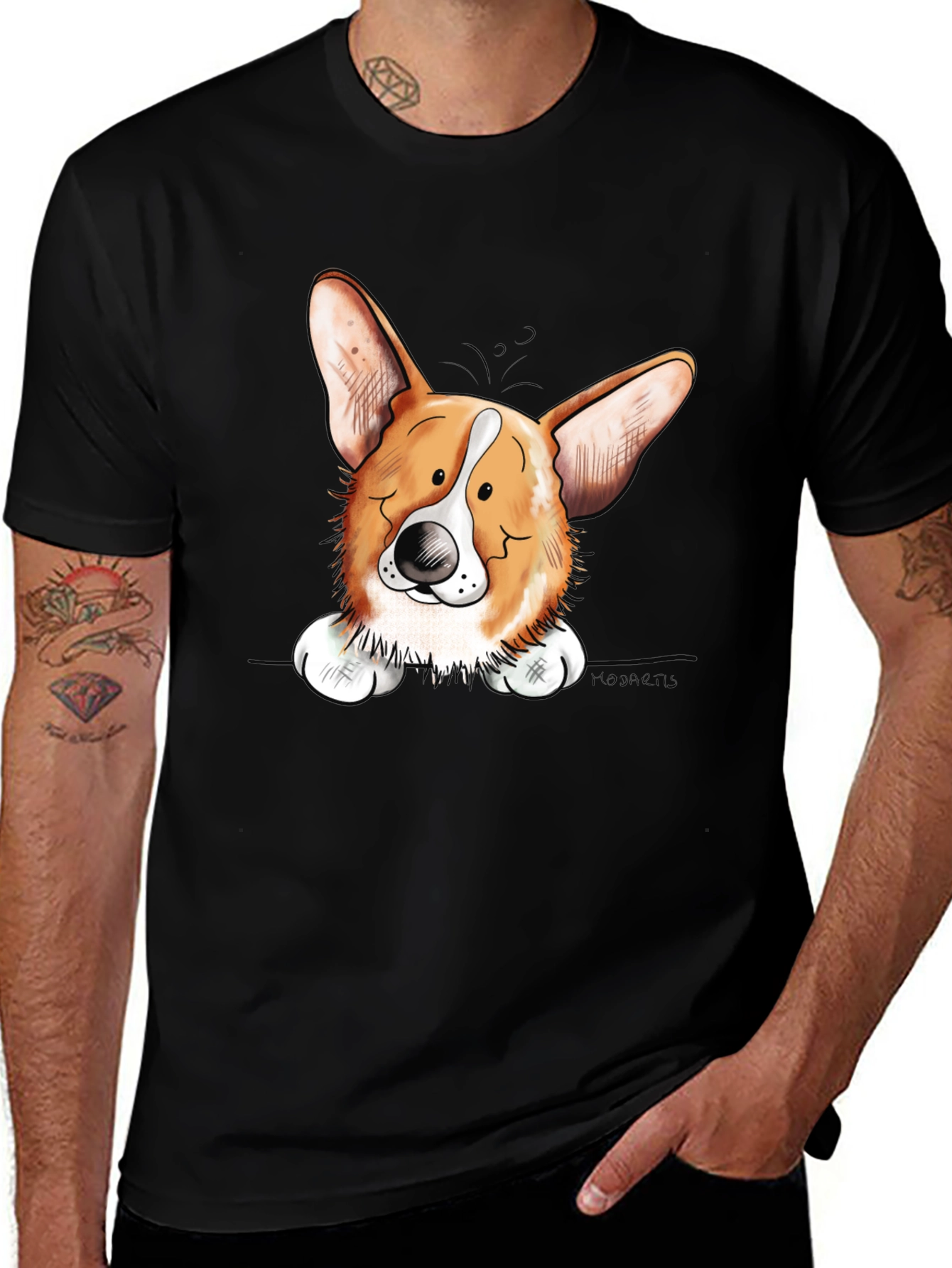 Corgi Dog Graphic Print Mens Black T-Shirt