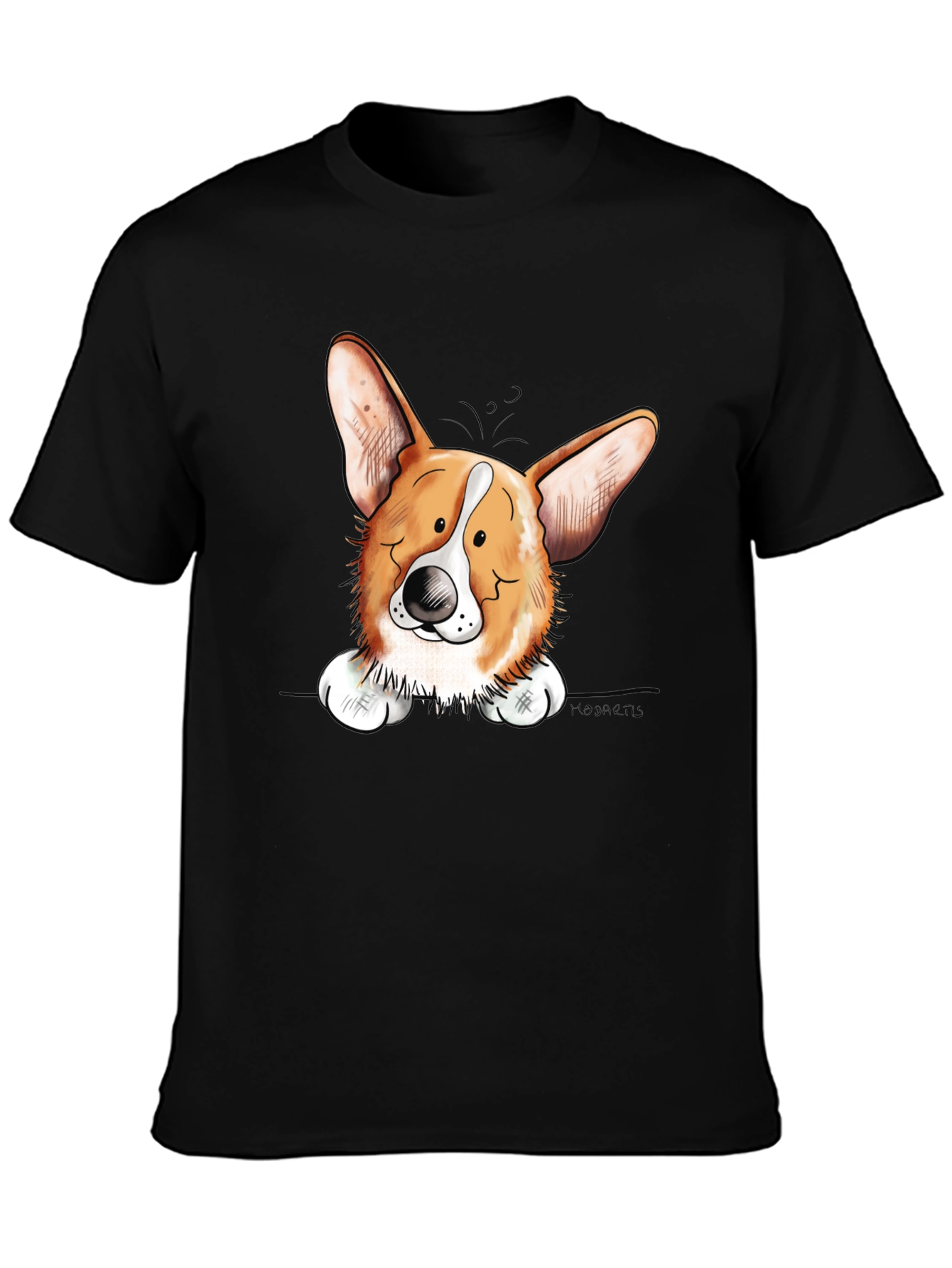 Corgi Dog Graphic Print Mens Black T-Shirt