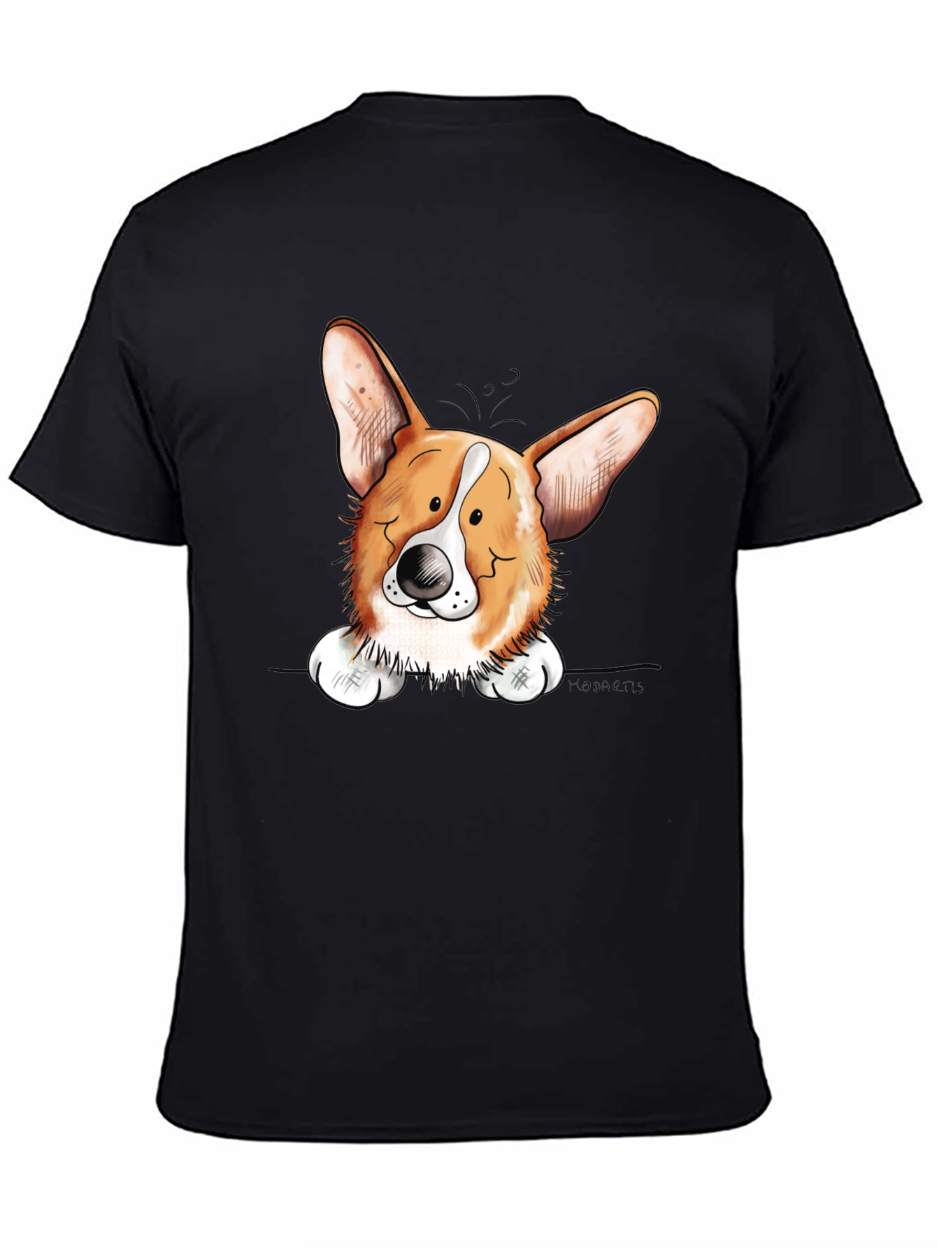 Corgi Dog Graphic Print Mens Black T-Shirt