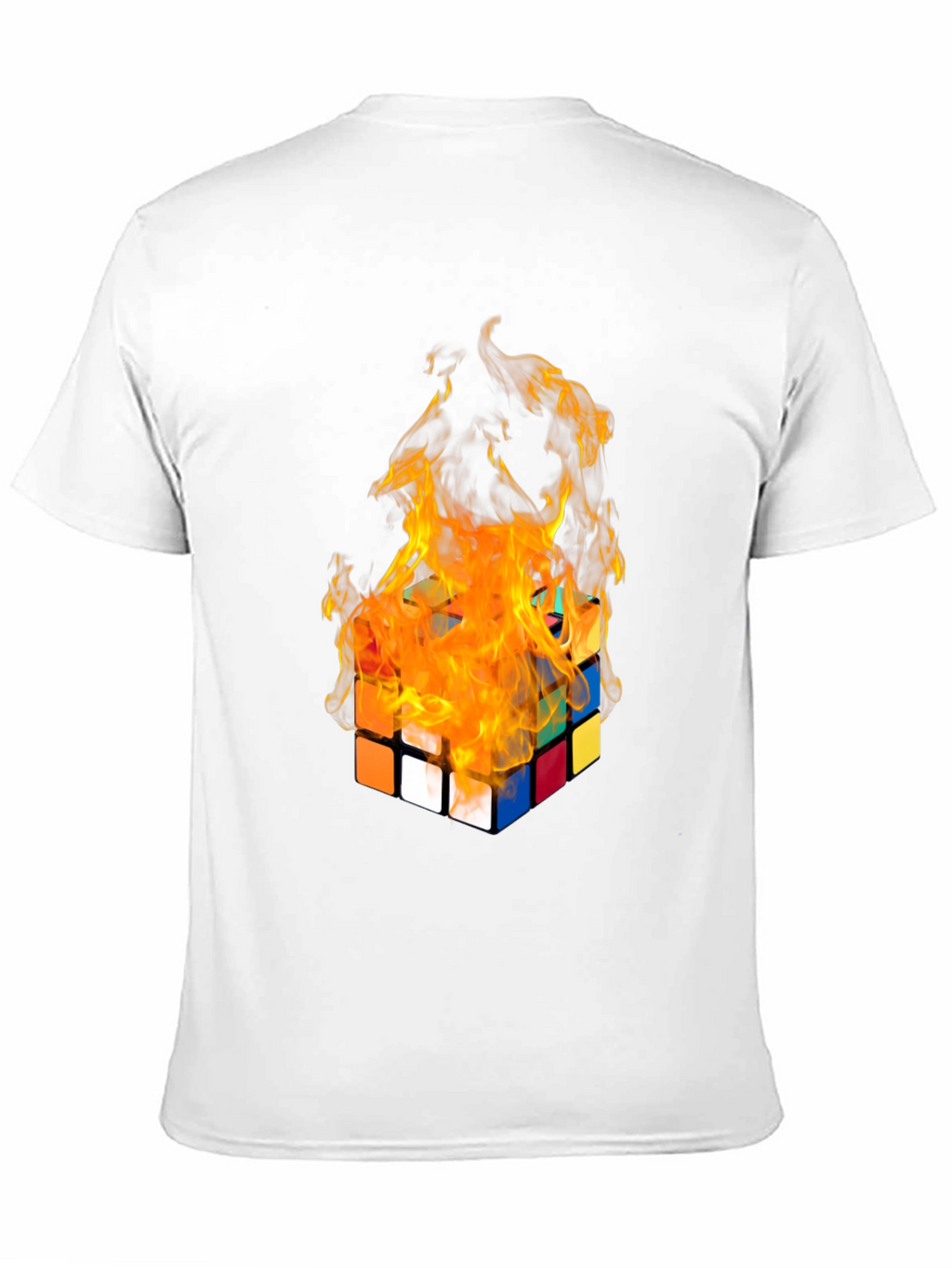 Flaming Rubiks Cube Graphic Tee - Cool Design
