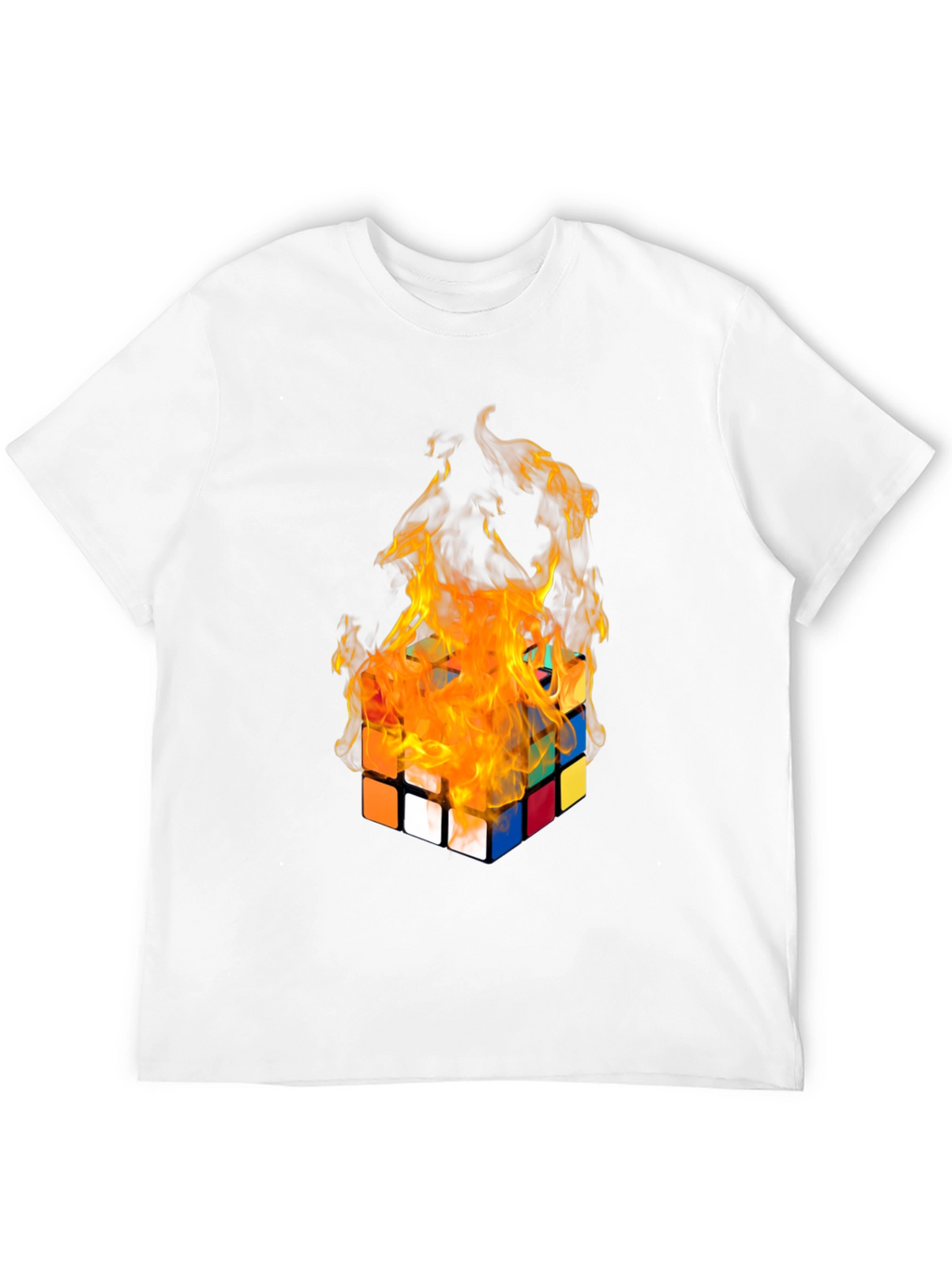 Flaming Rubiks Cube Graphic Tee - Cool Design