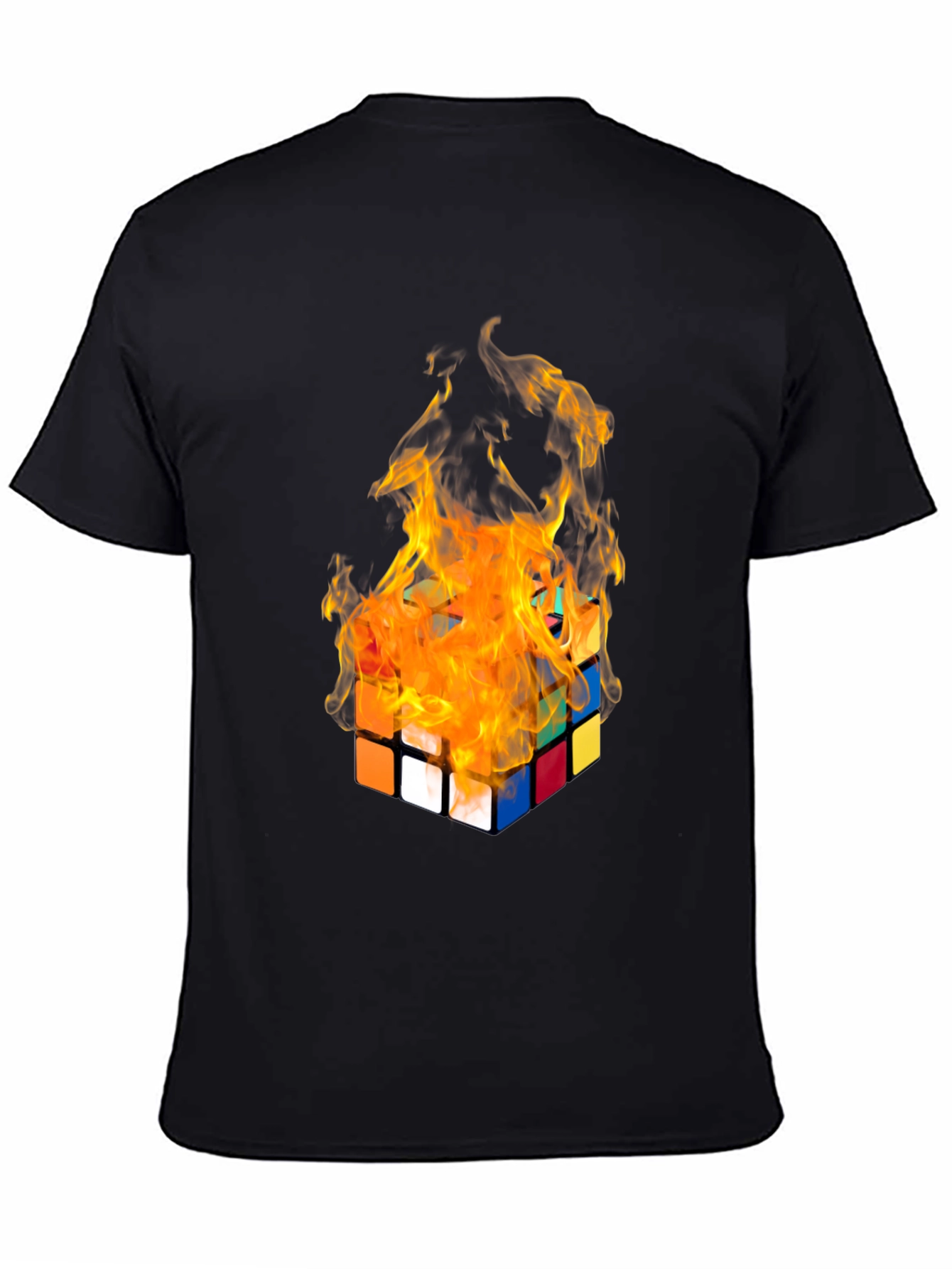 Flaming Rubiks Cube Graphic Tee - Cool Design