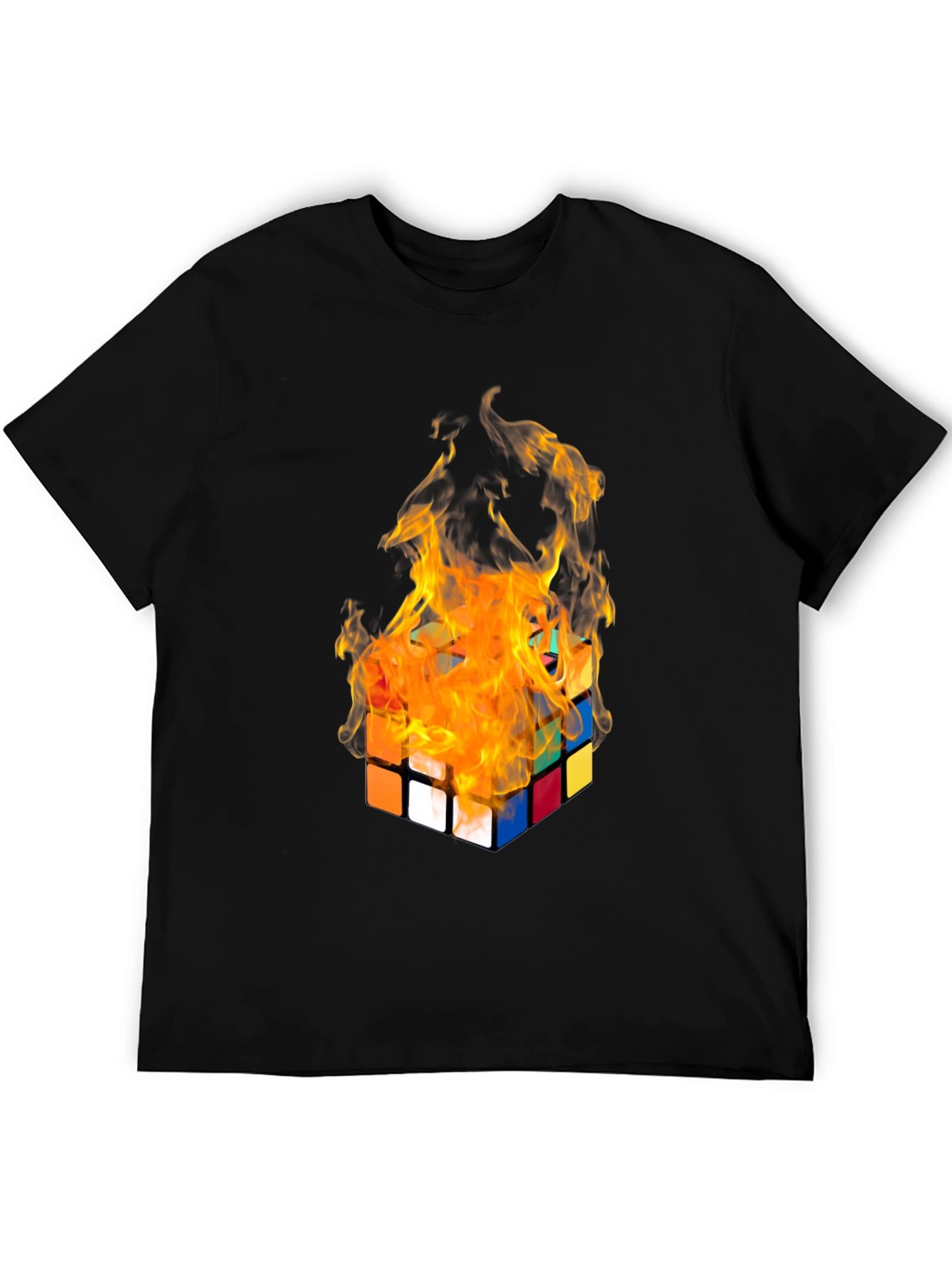 Flaming Rubiks Cube Graphic Tee - Cool Design