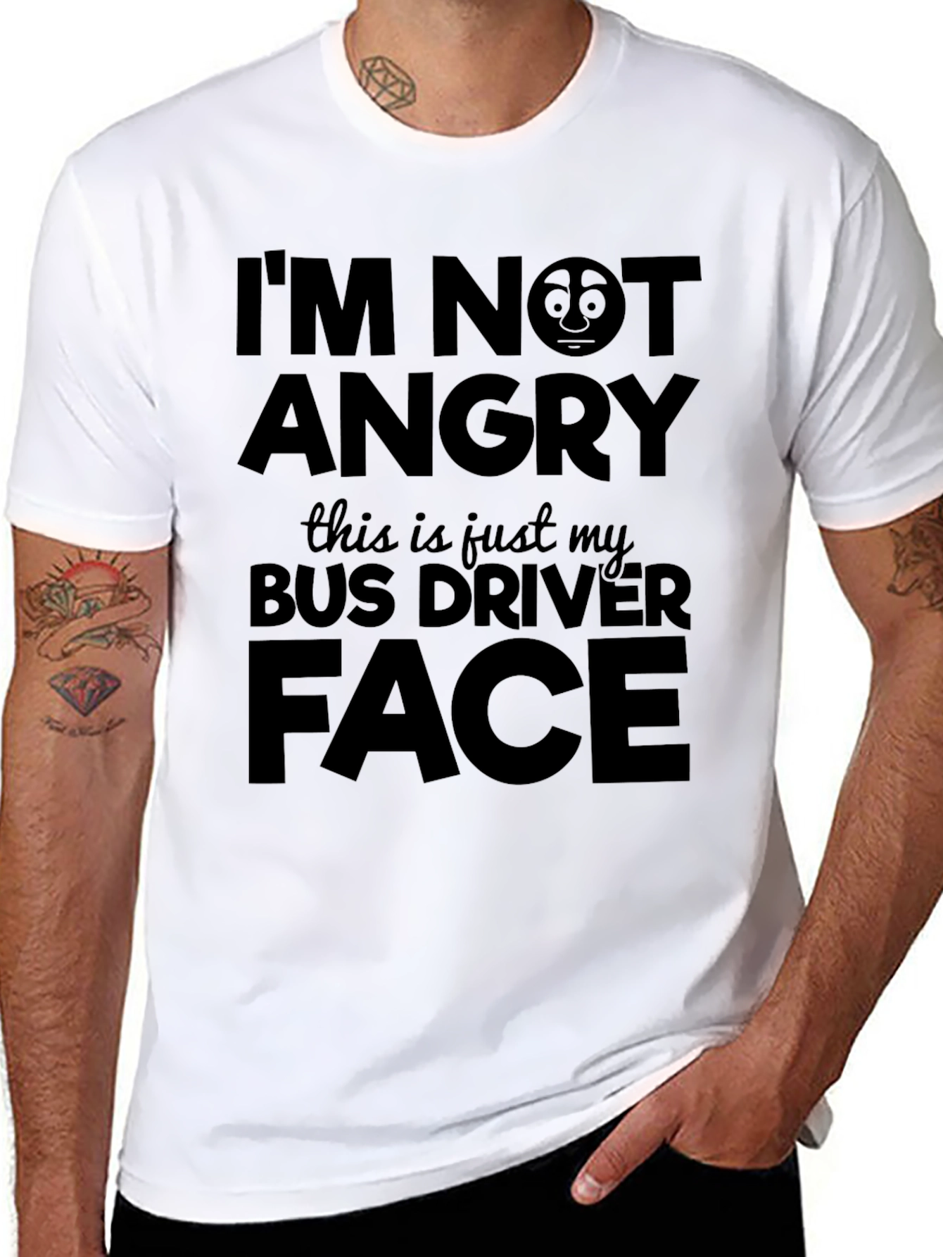 Funny Bus Driver Face T-Shirt - Black