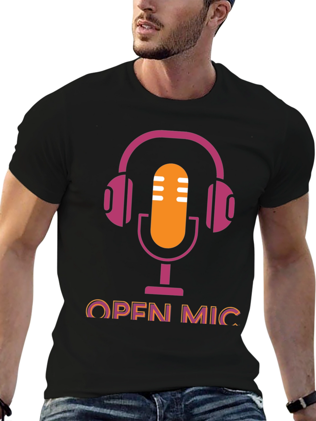 Open Mic T-Shirt - Podcast Microphone Headphone Graphic Tee
