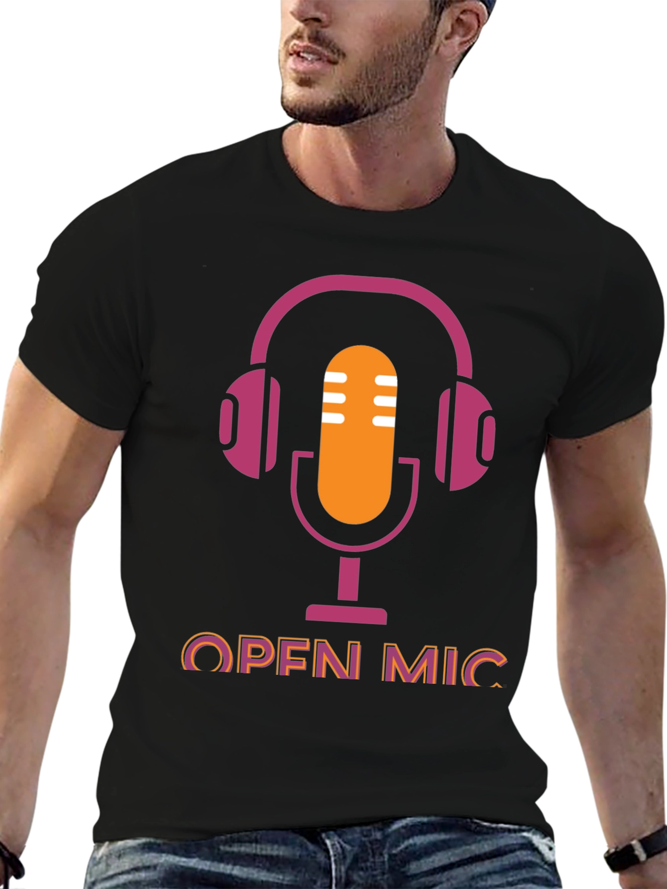 Open Mic T-Shirt - Podcast Microphone Headphone Graphic Tee
