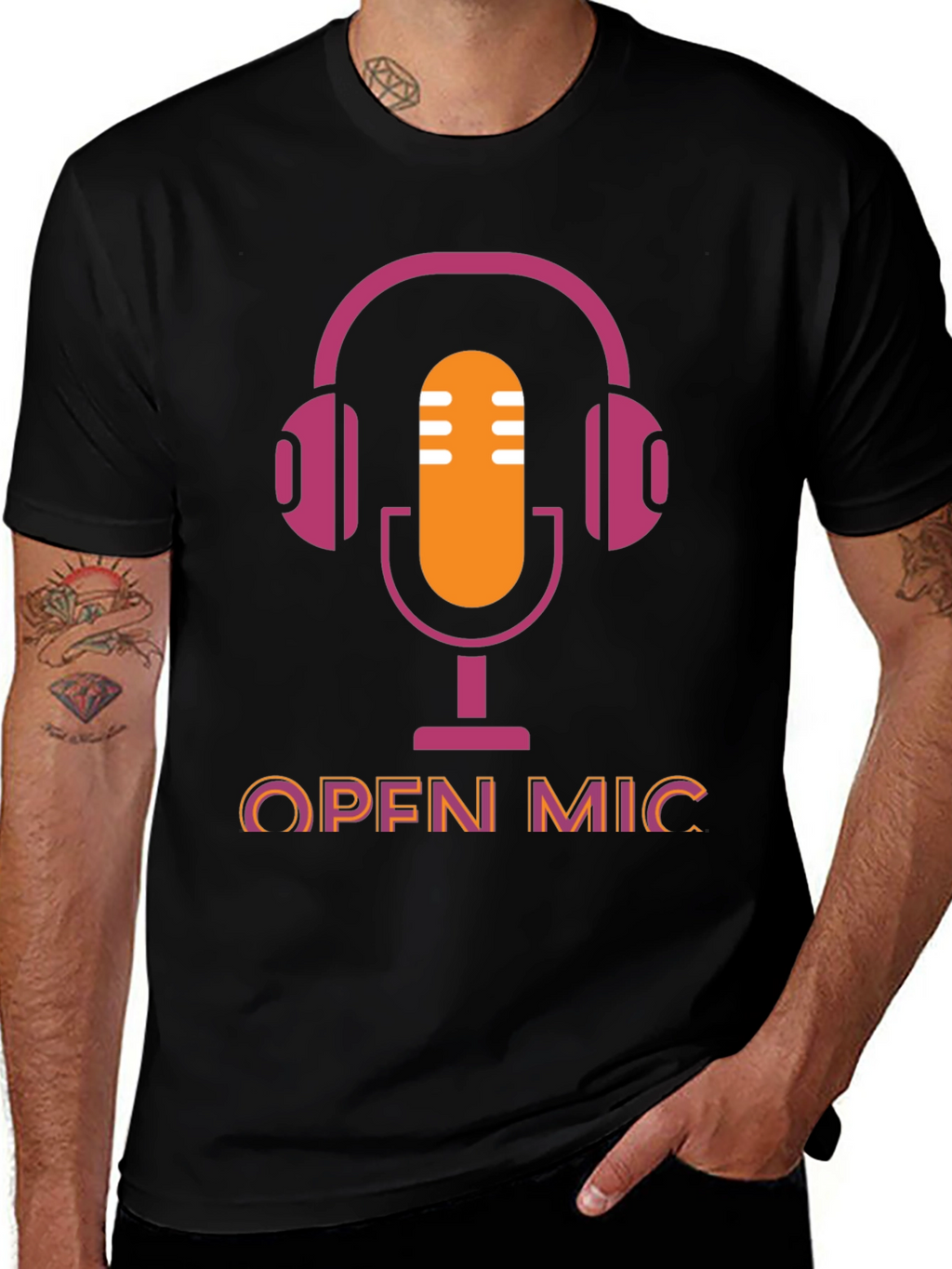 Open Mic T-Shirt - Podcast Microphone Headphone Graphic Tee