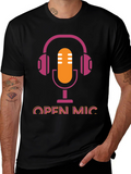 Open Mic T-Shirt - Podcast Microphone Headphone Graphic Tee