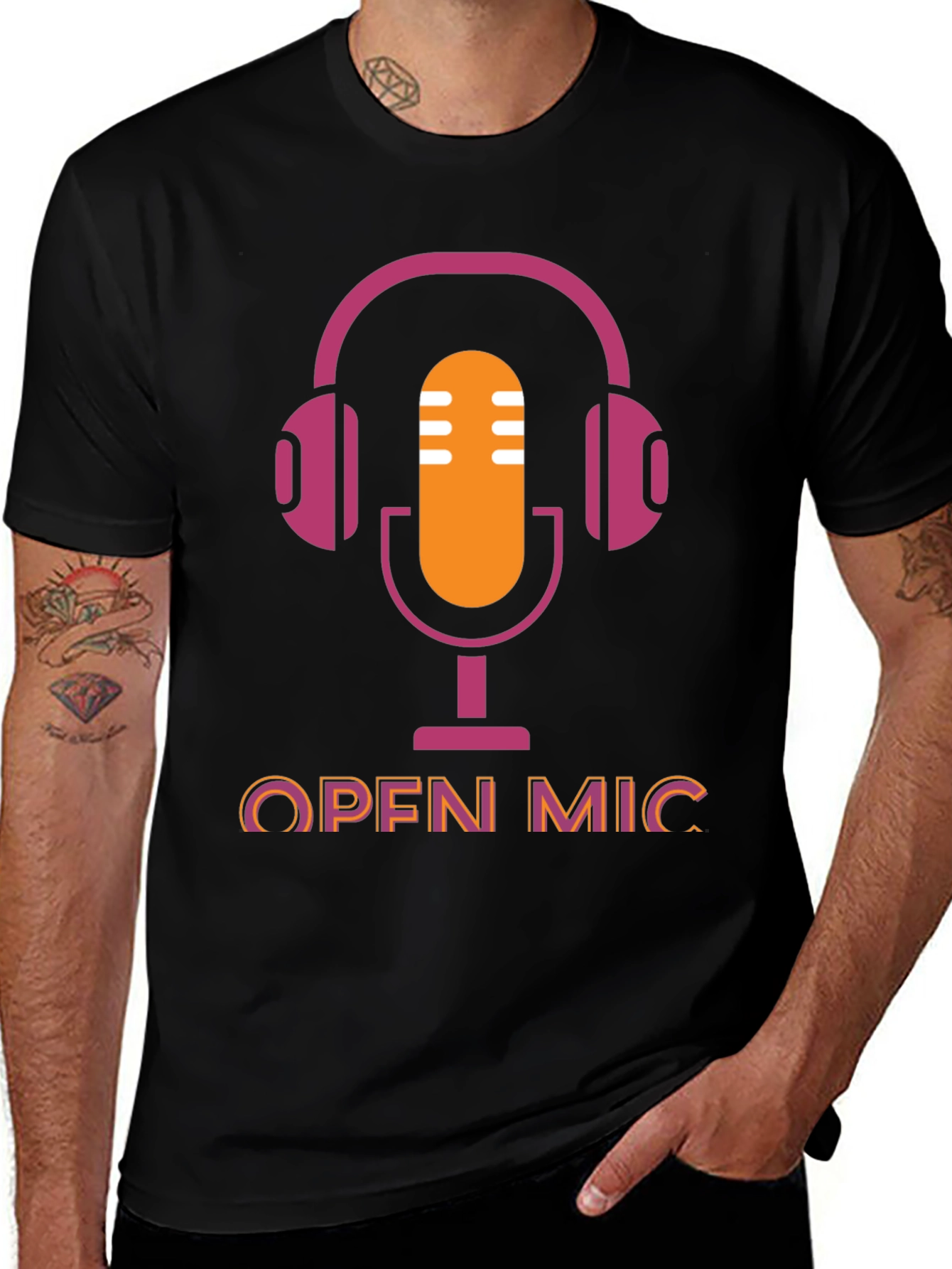 Open Mic T-Shirt - Podcast Microphone Headphone Graphic Tee