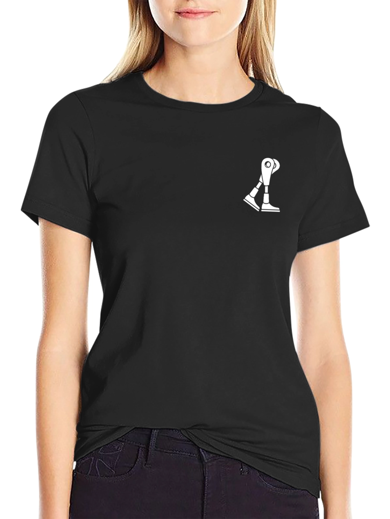 Modern Black Tee with Robotic Leg Graphic