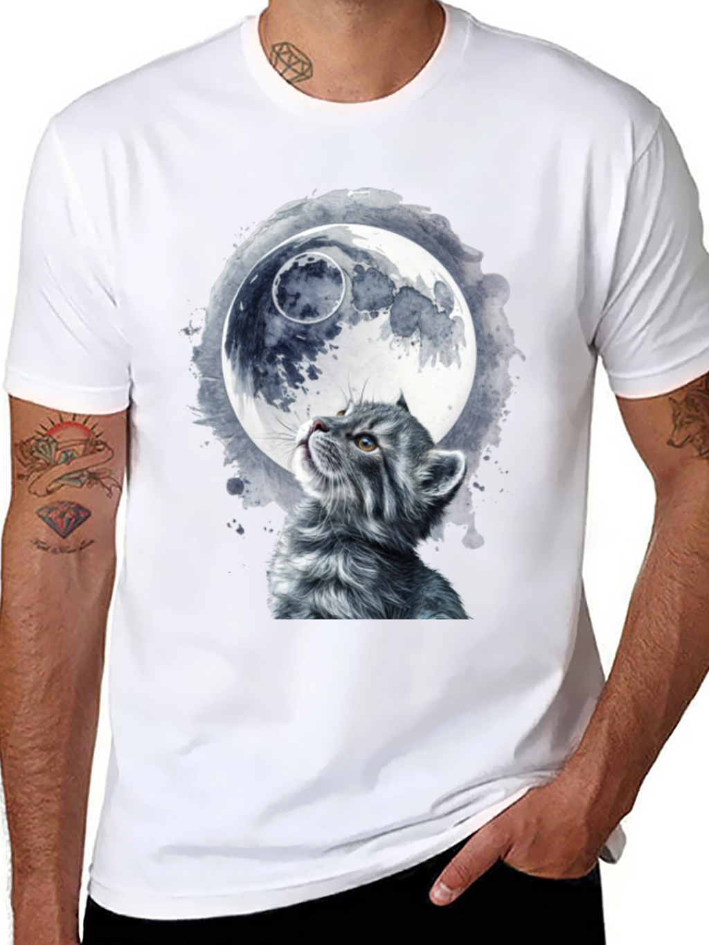 Cat & Moon Graphic T-Shirt - Unique Black Tee