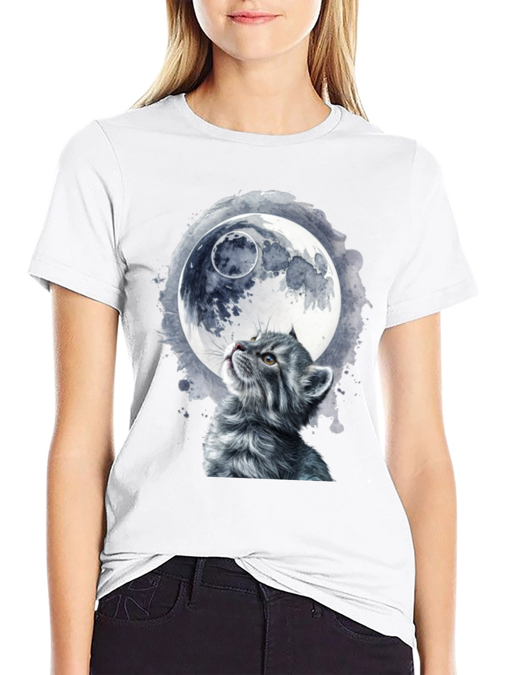 Cat & Moon Graphic T-Shirt - Unique Black Tee