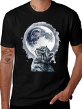 Cat & Moon Graphic T-Shirt - Unique Black Tee