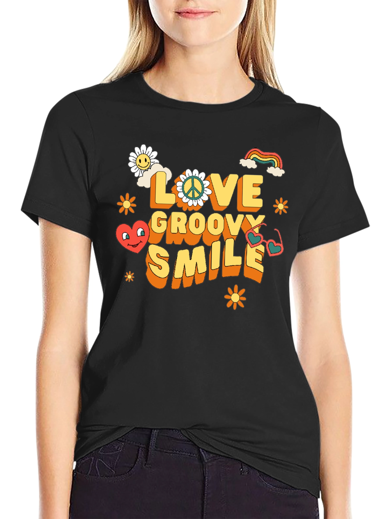 Groovy Love Smile Black T-Shirt