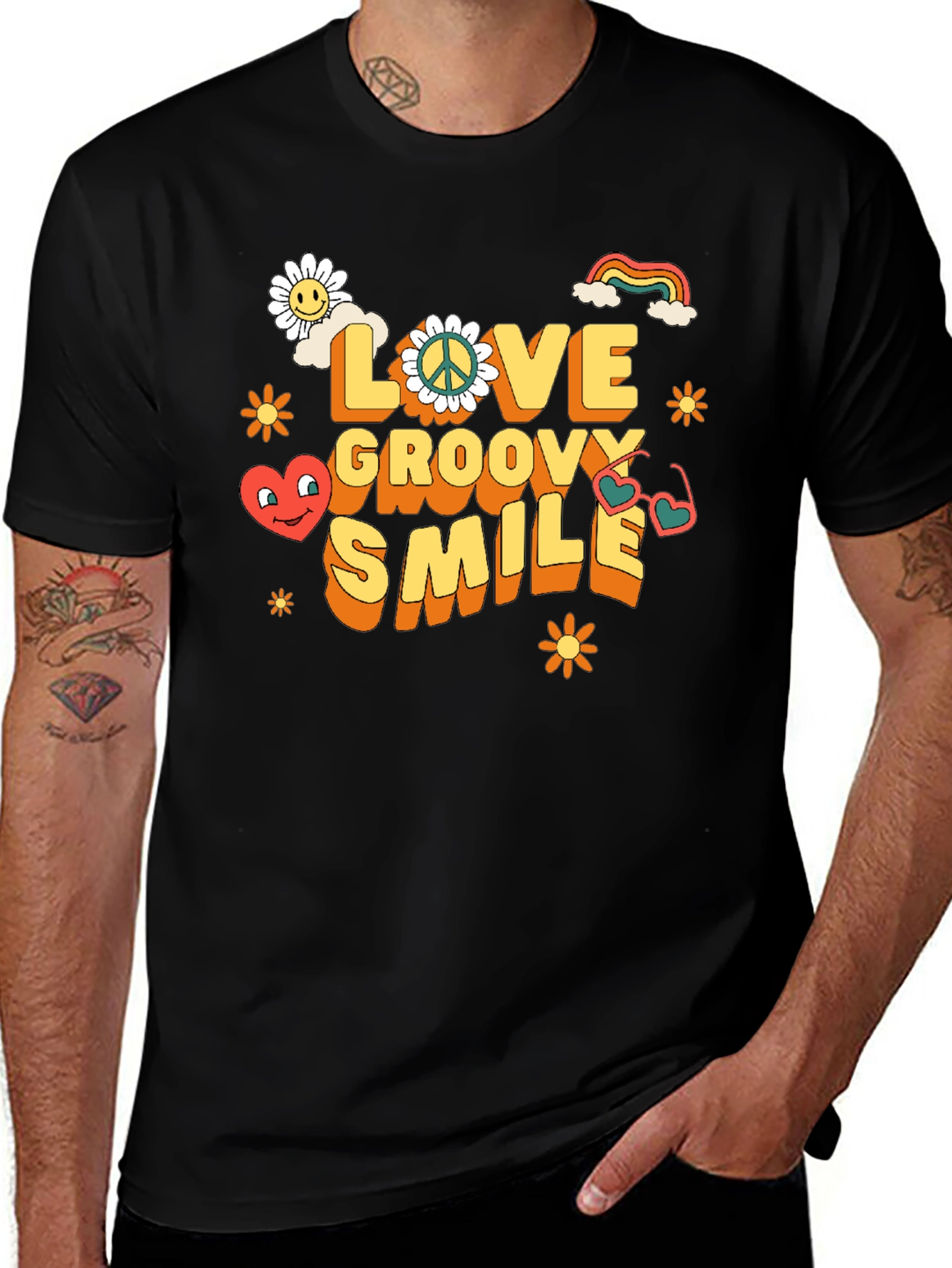 Groovy Love Smile Black T-Shirt