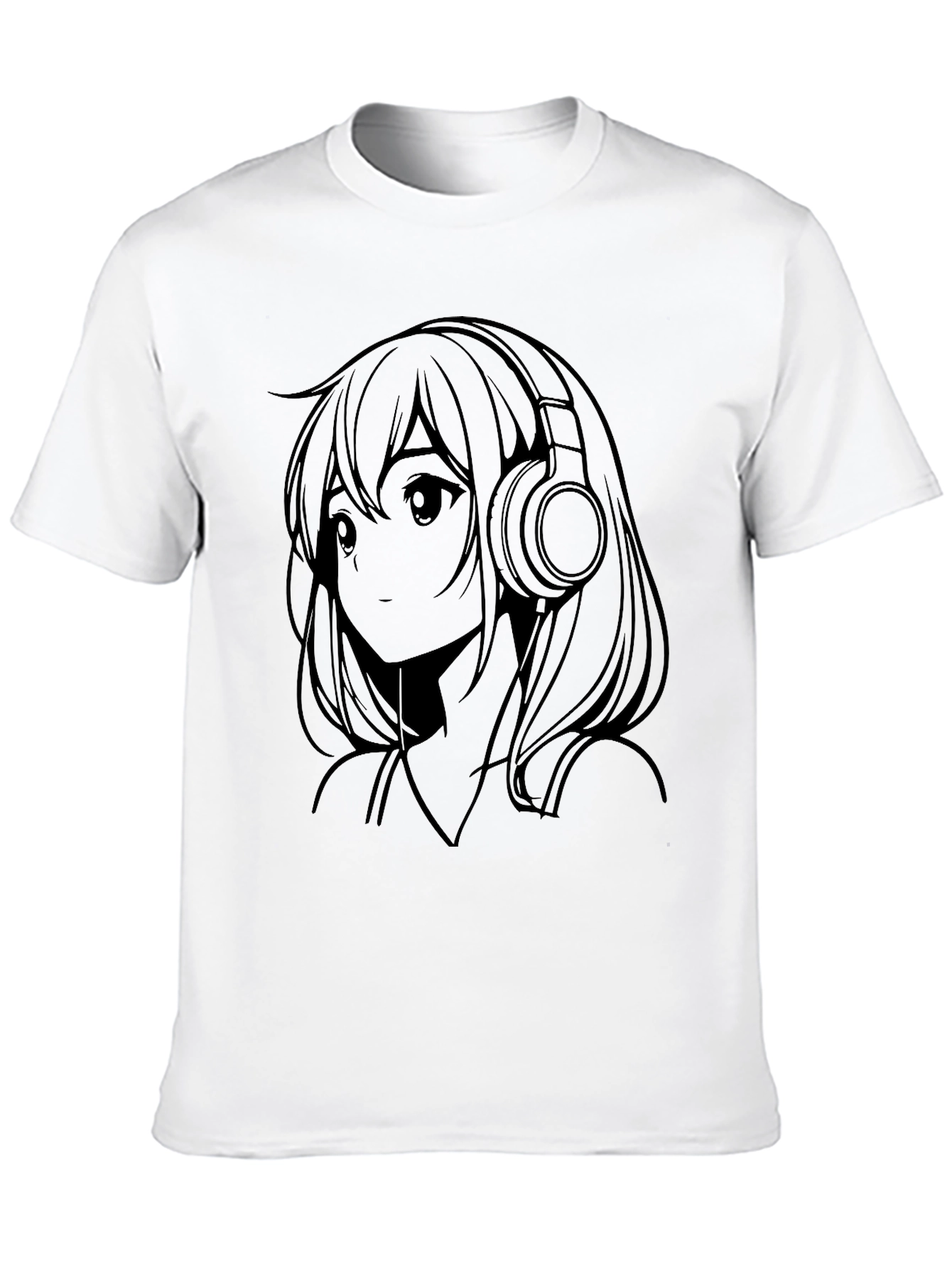 Anime Girl with Headphones Black T-Shirt