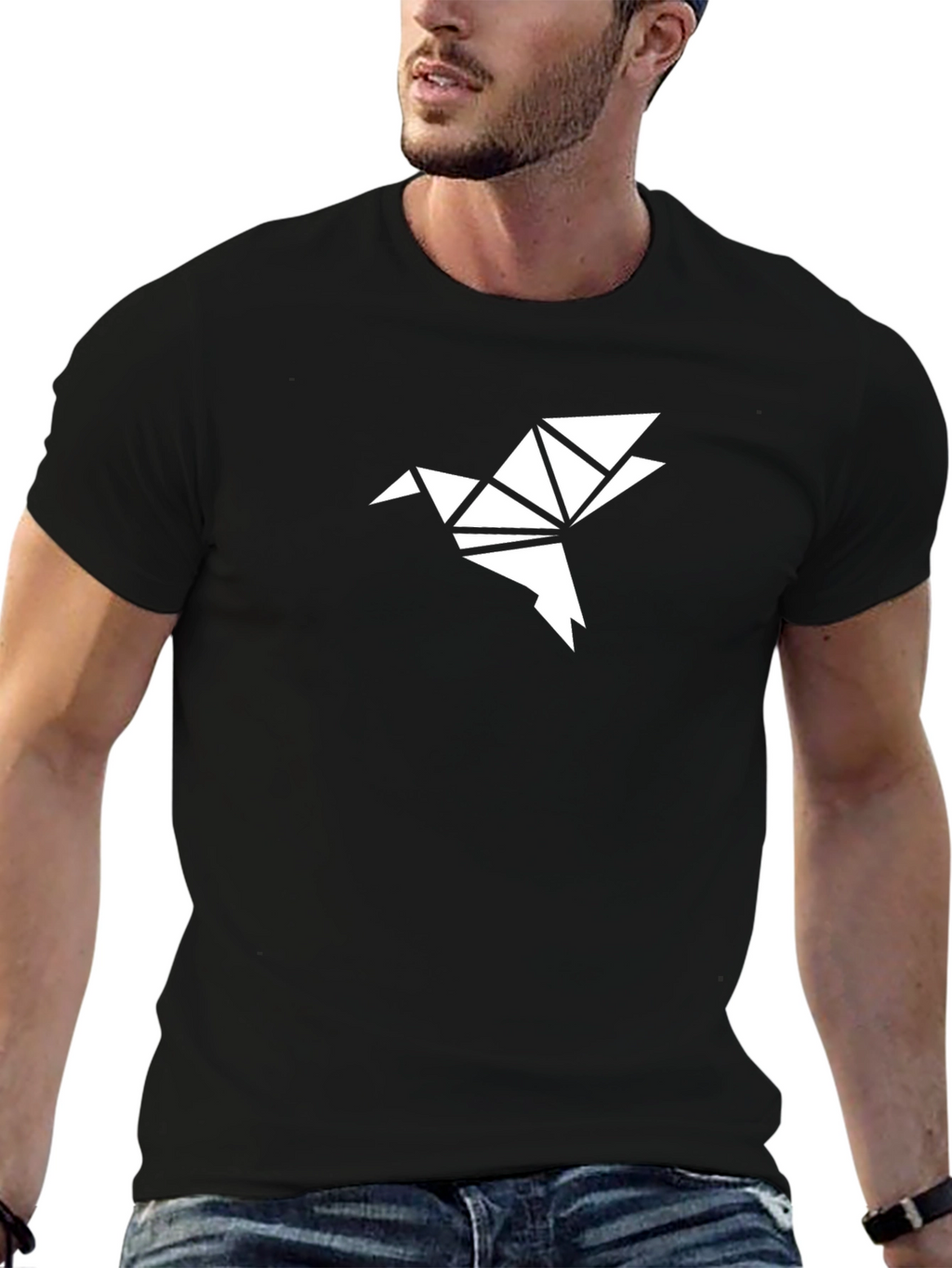 Geometric Origami Bird Tee - Black