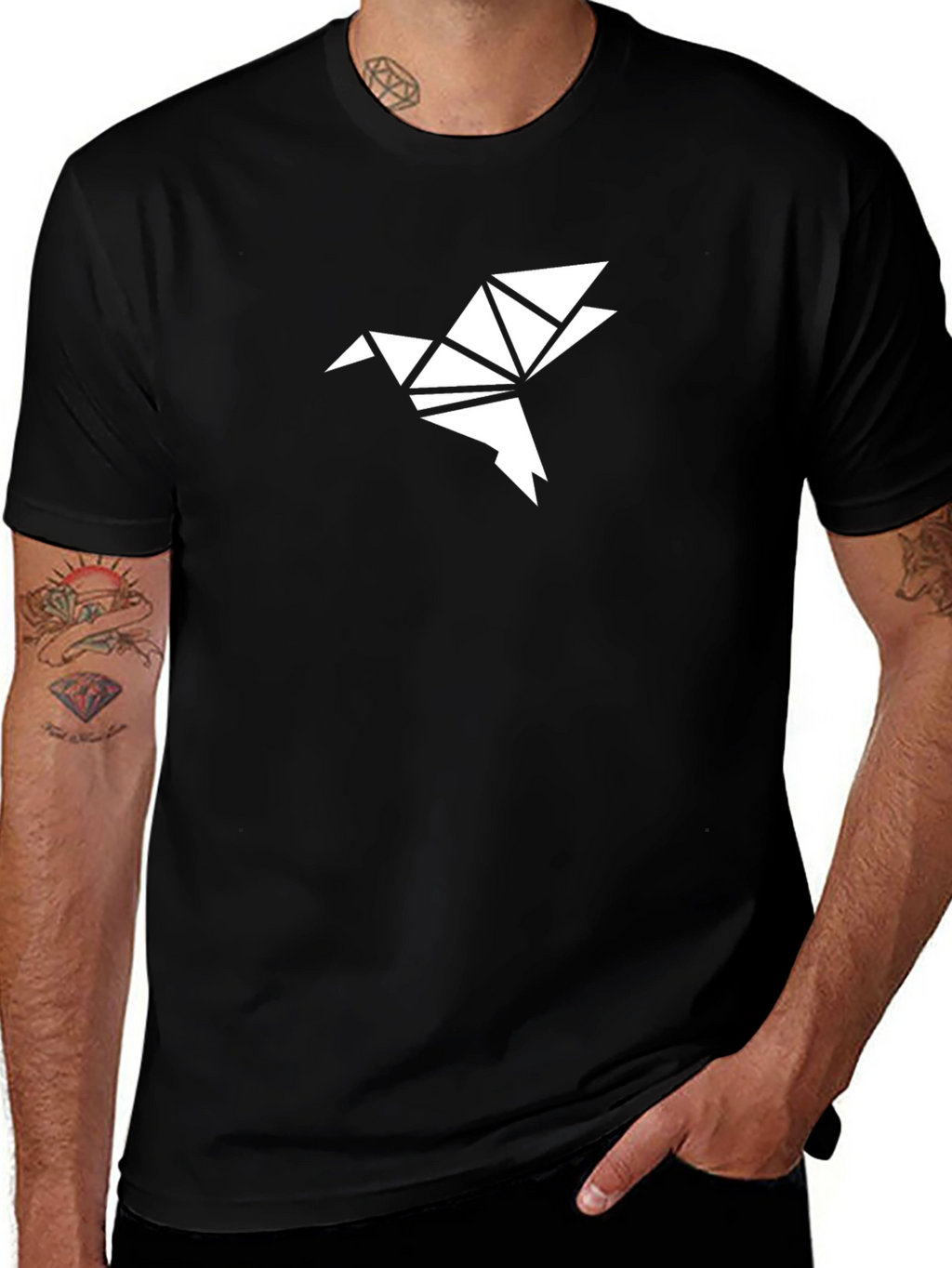 Geometric Origami Bird Tee - Black