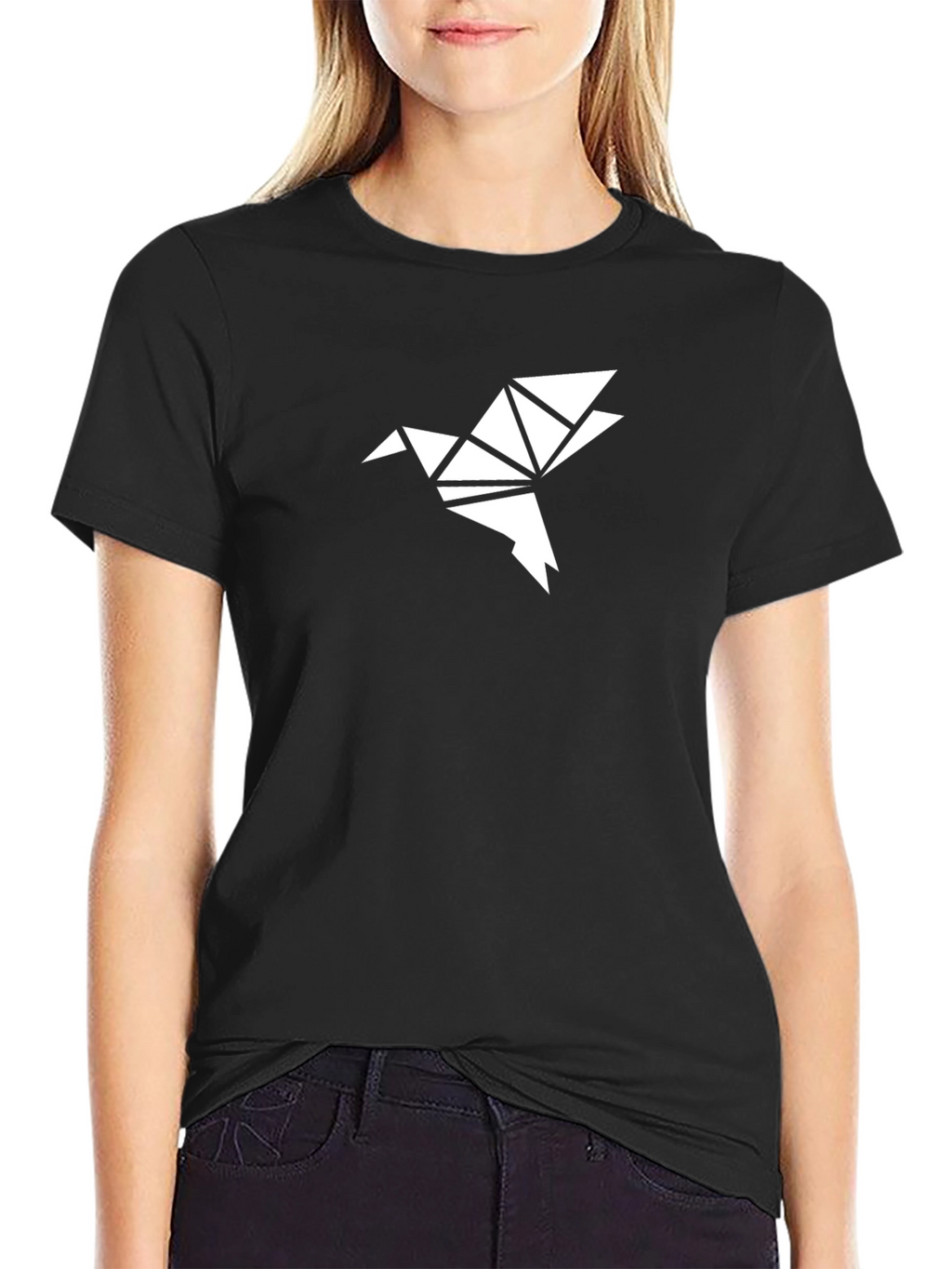 Geometric Origami Bird Tee - Black