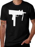 Black T-Shirt with White Gun Graphic