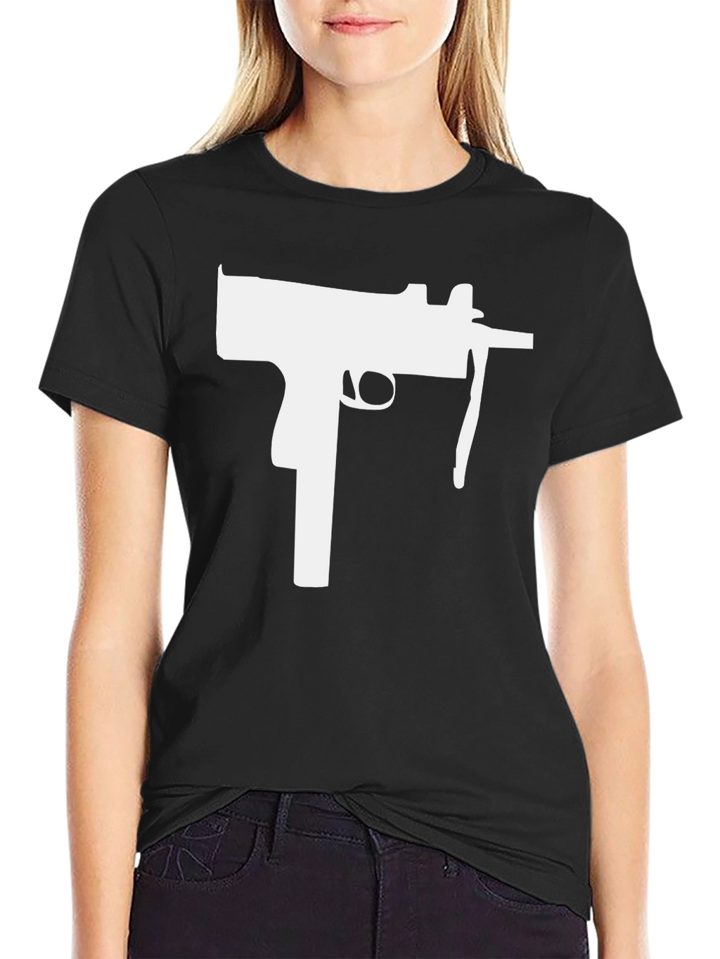 Black T-Shirt with White Gun Graphic