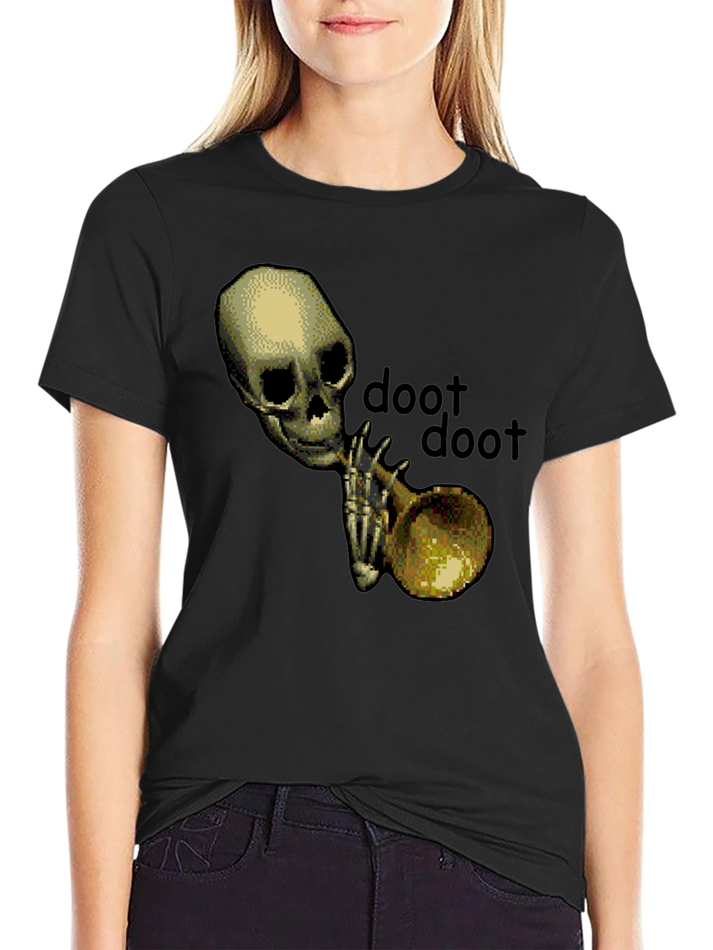 Doot Doot Skeleton Trumpet Graphic T-Shirt