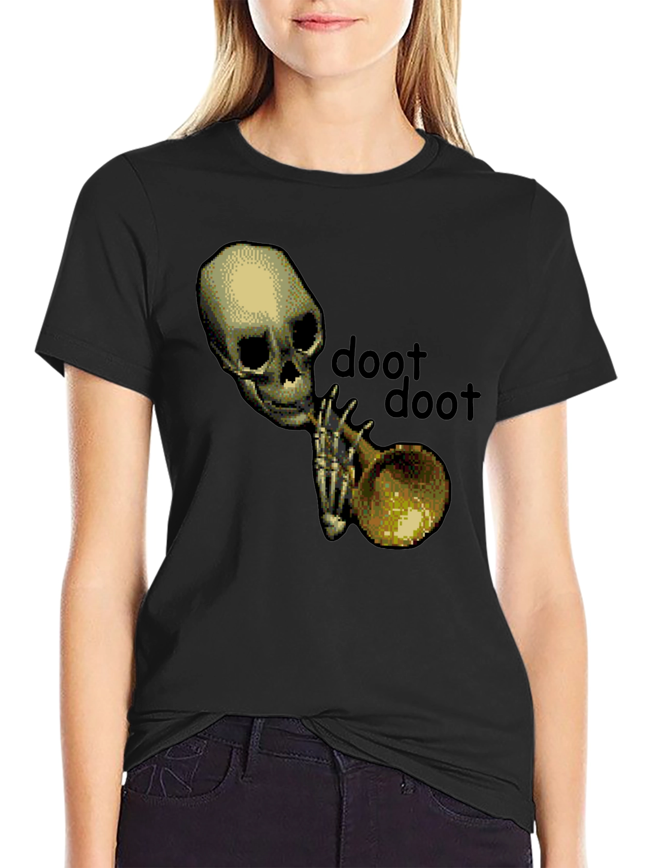 Doot Doot Skeleton Trumpet Graphic T-Shirt