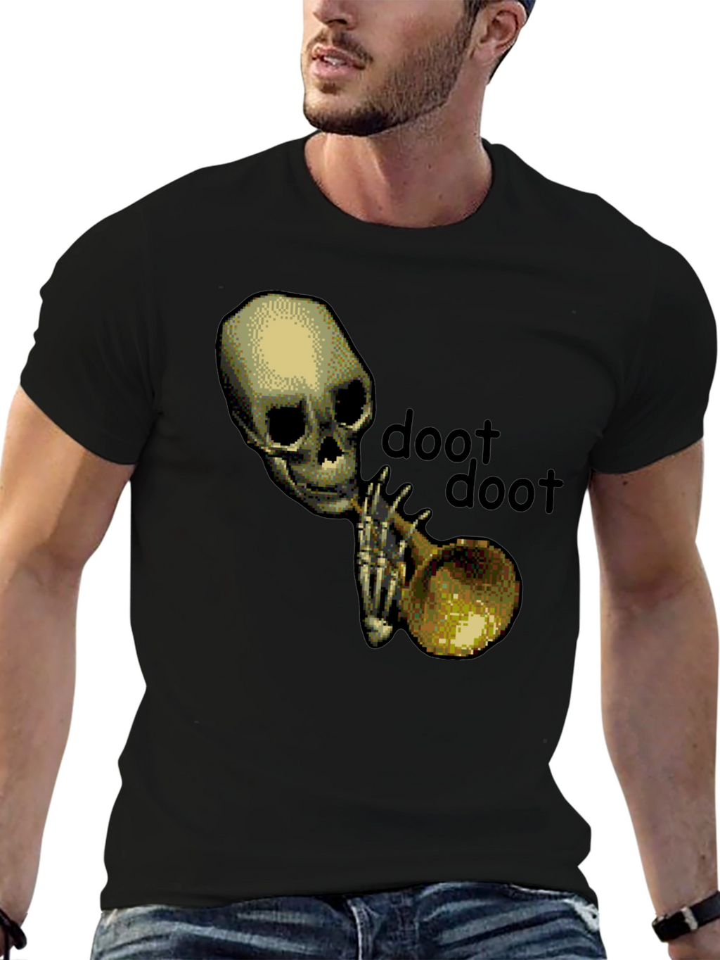 Doot Doot Skeleton Trumpet Graphic T-Shirt
