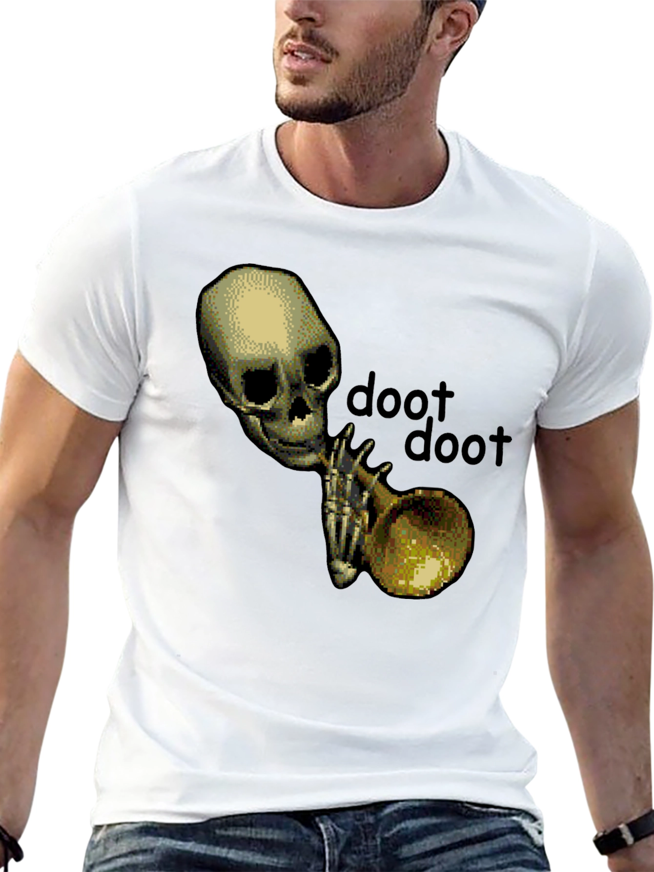 Doot Doot Skeleton Trumpet Graphic T-Shirt