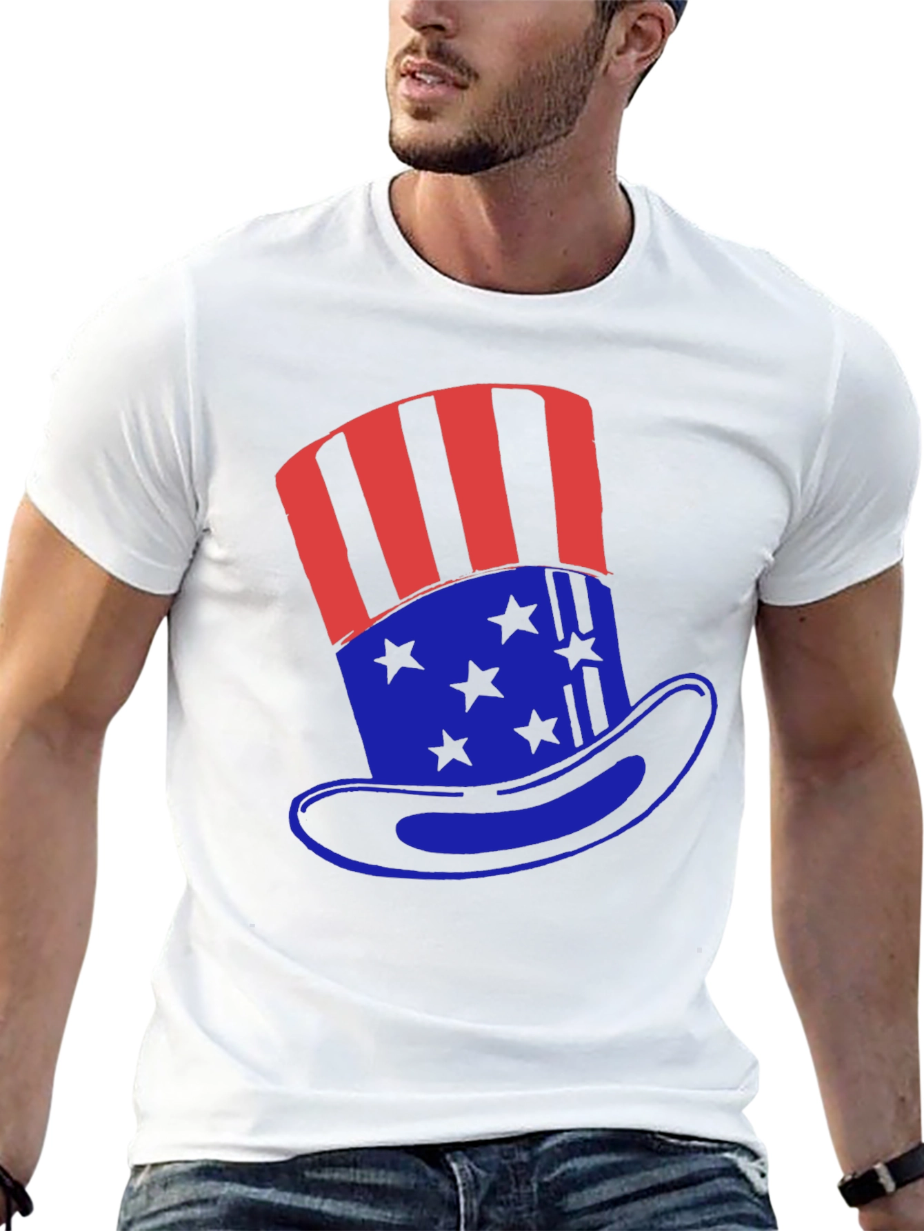 Patriotic Uncle Sam Hat Graphic T-Shirt