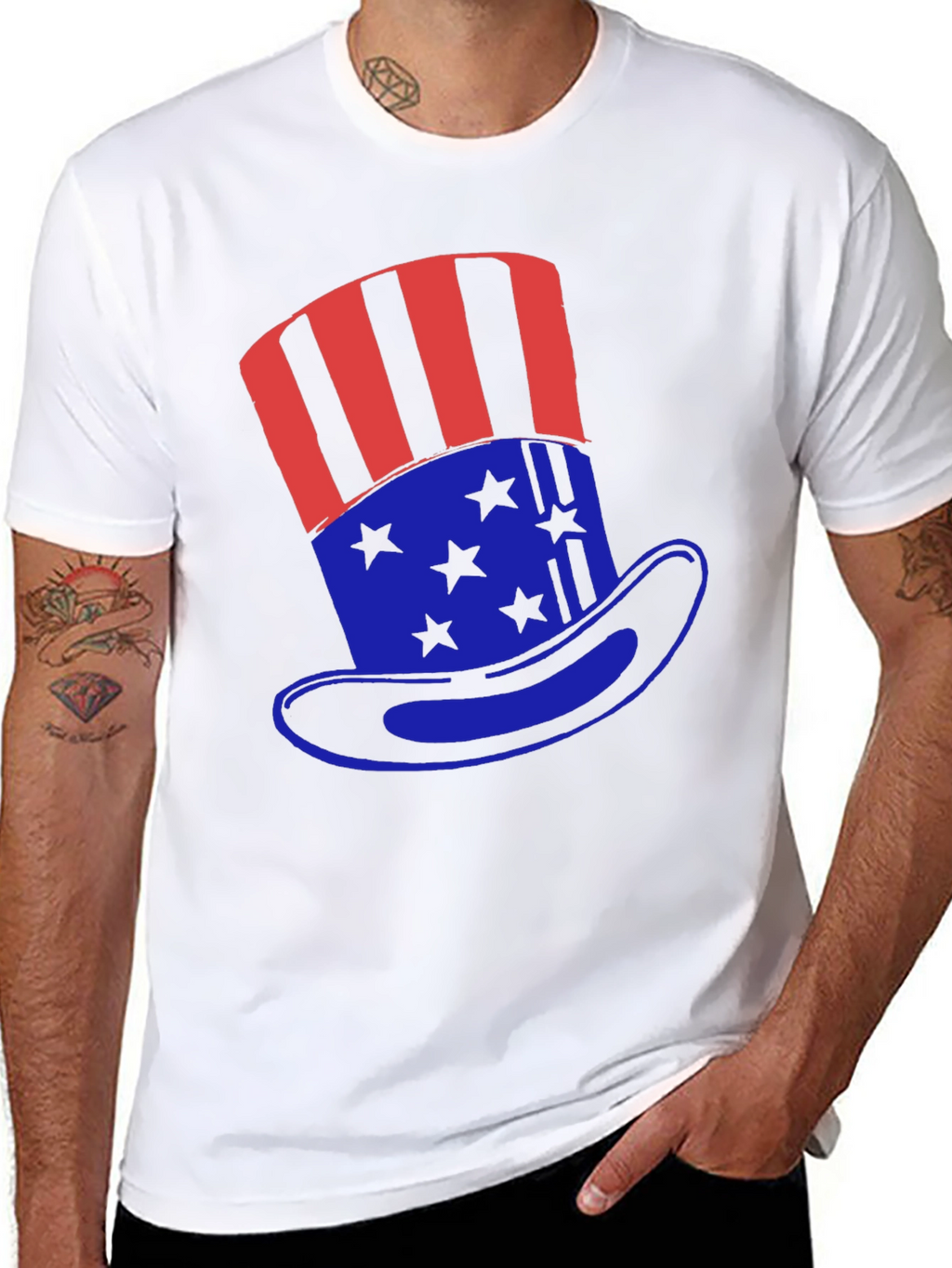 Patriotic Uncle Sam Hat Graphic T-Shirt