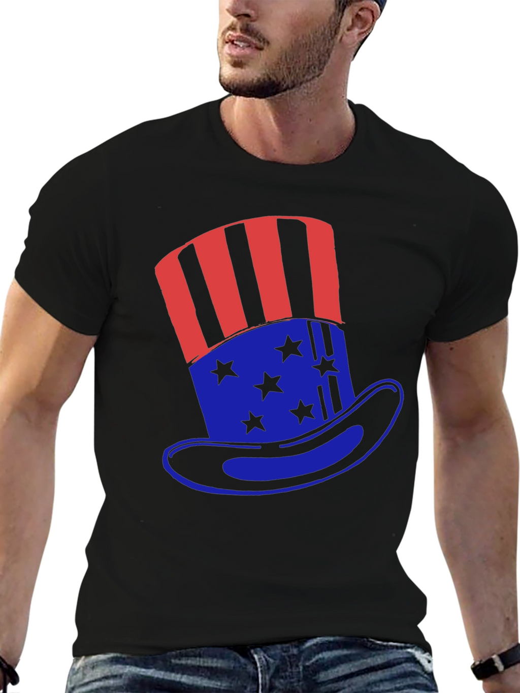 Patriotic Uncle Sam Hat Graphic T-Shirt