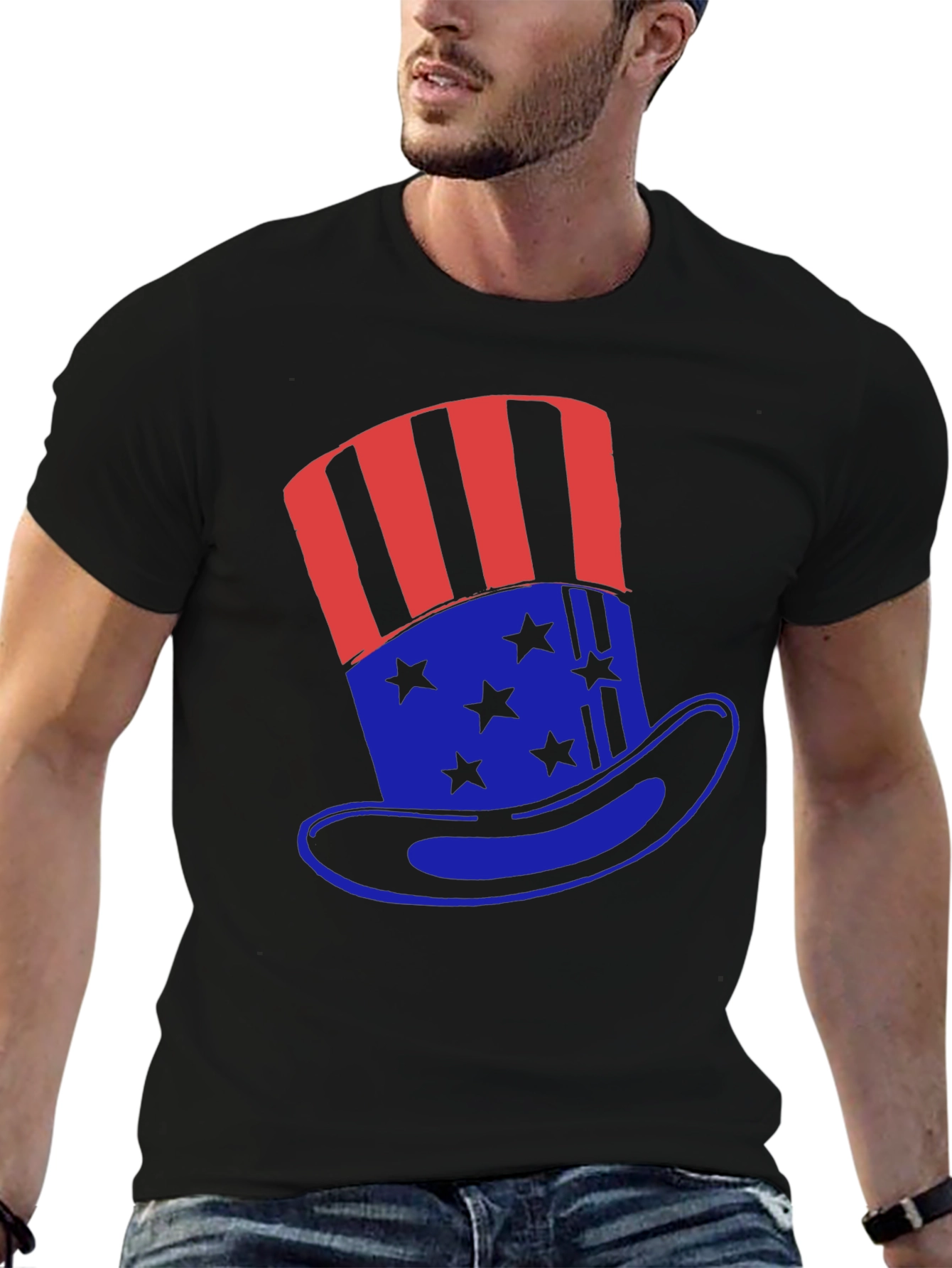 Patriotic Uncle Sam Hat Graphic T-Shirt