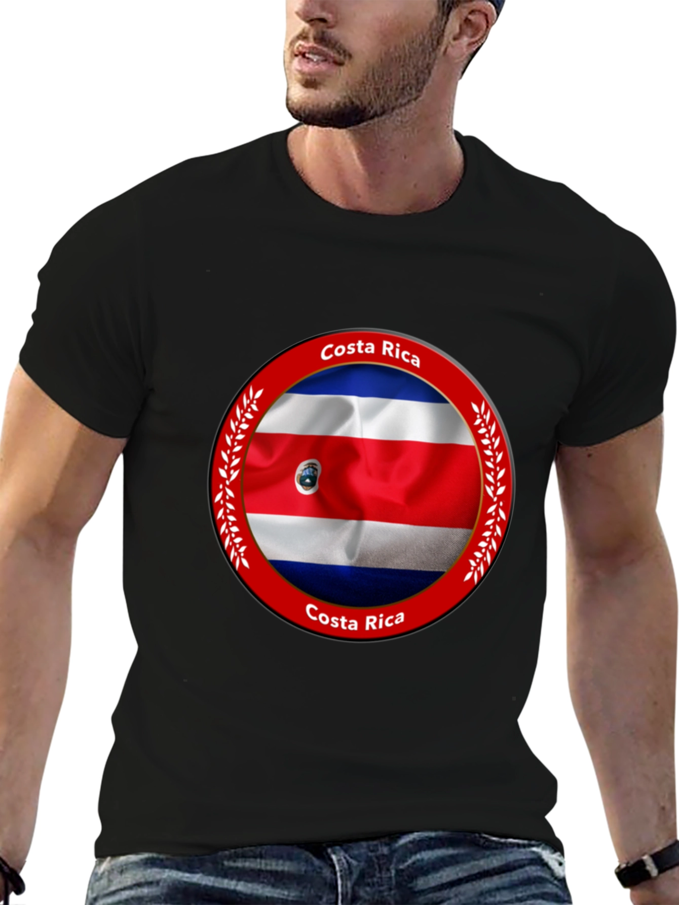 Costa Rica Flag Graphic Black T-Shirt
