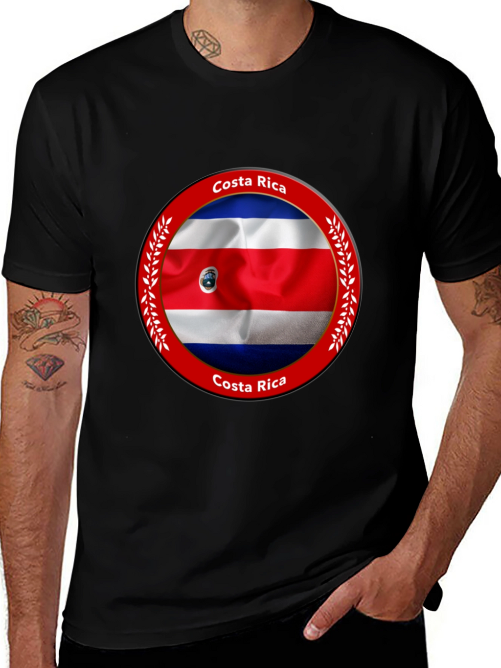 Costa Rica Flag Graphic Black T-Shirt