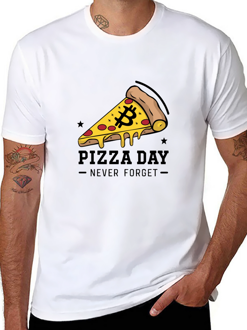 Bitcoin Pizza Day Black T-Shirt - Never Forget