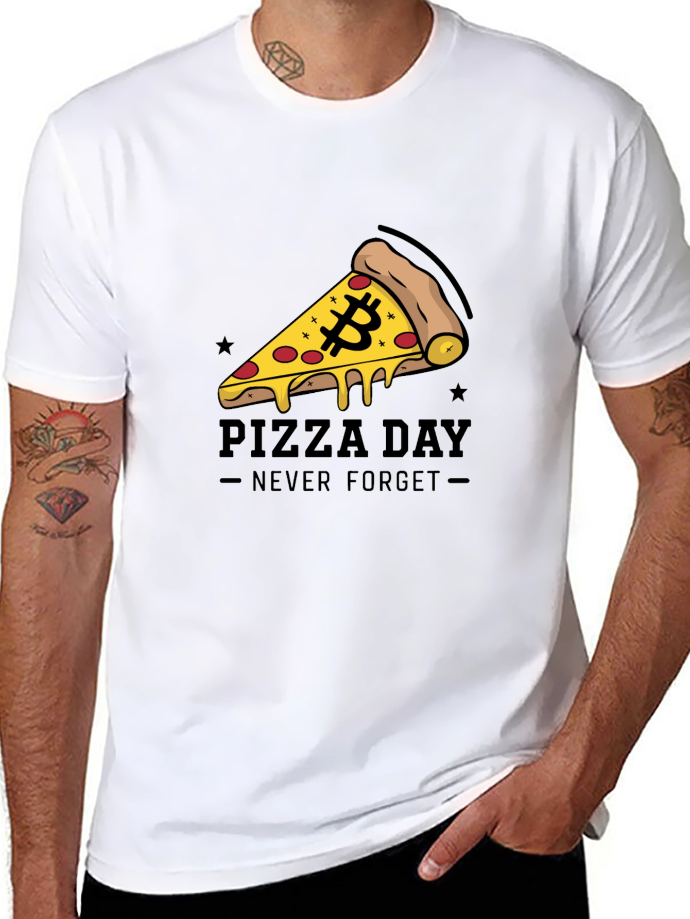 Bitcoin Pizza Day Black T-Shirt - Never Forget