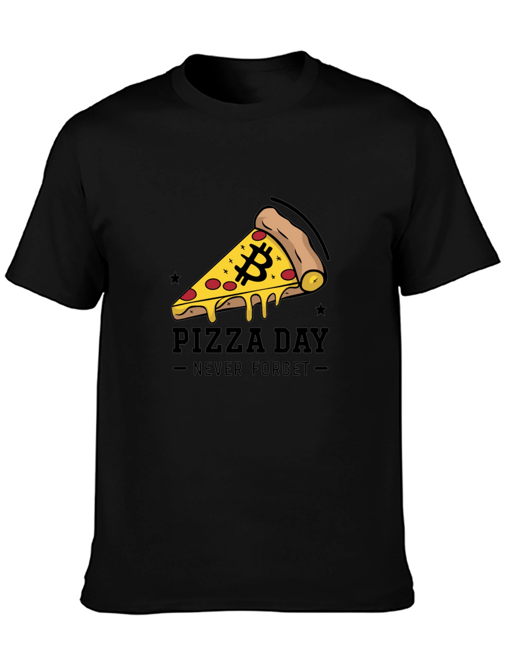Bitcoin Pizza Day Black T-Shirt - Never Forget