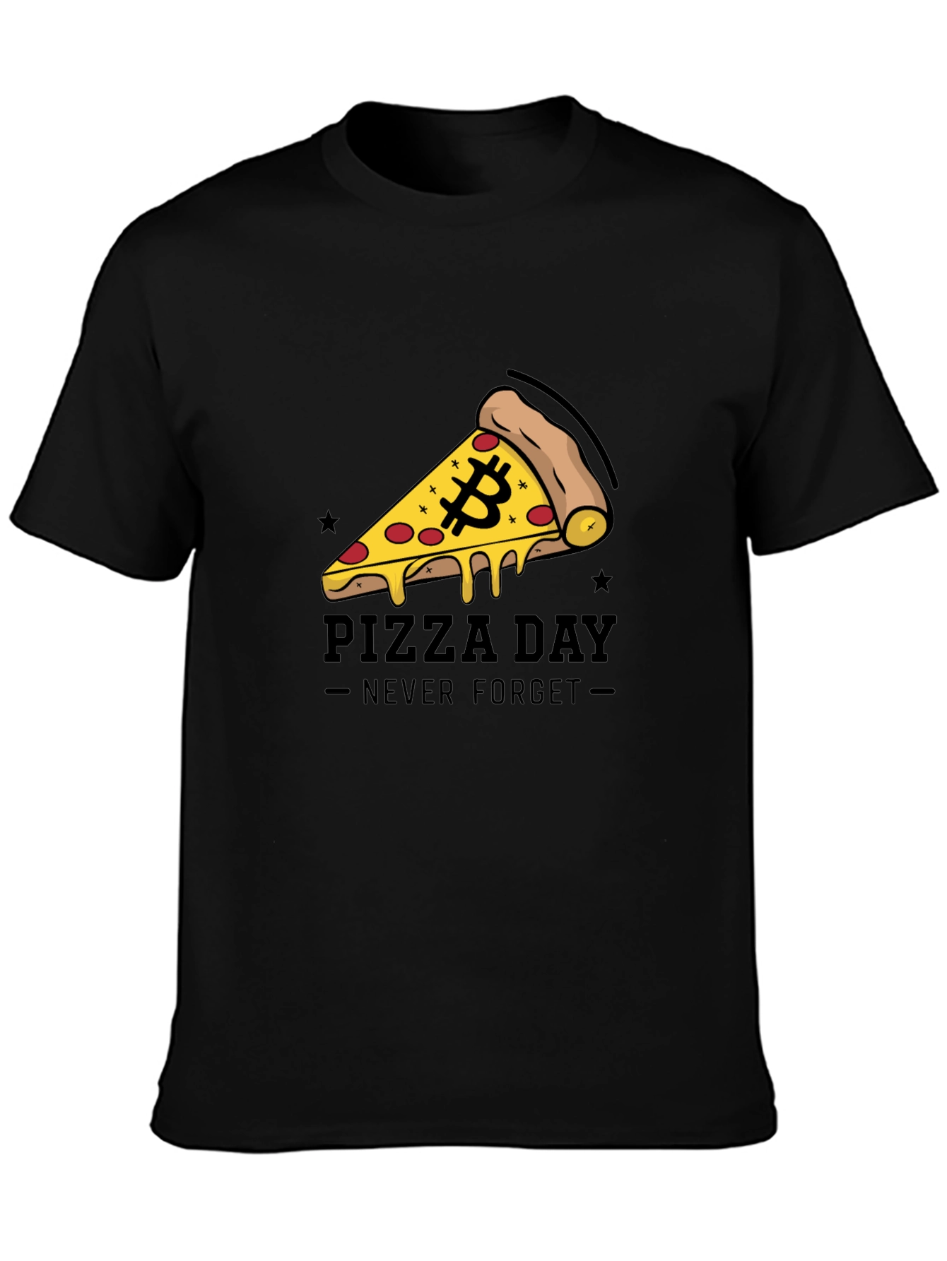 Bitcoin Pizza Day Black T-Shirt - Never Forget