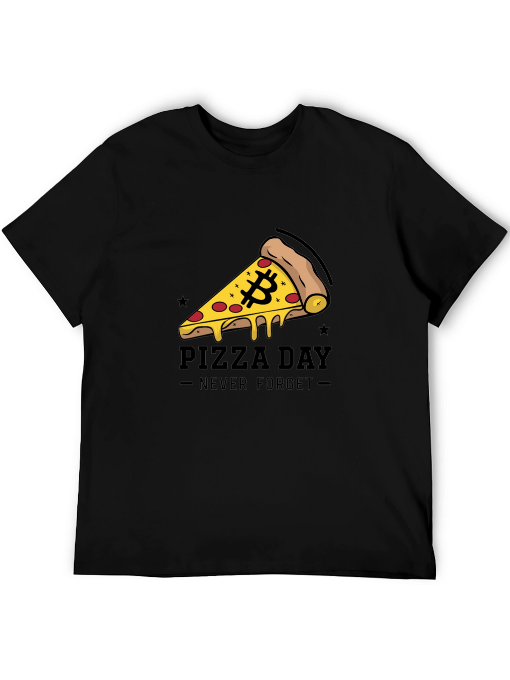 Bitcoin Pizza Day Black T-Shirt - Never Forget
