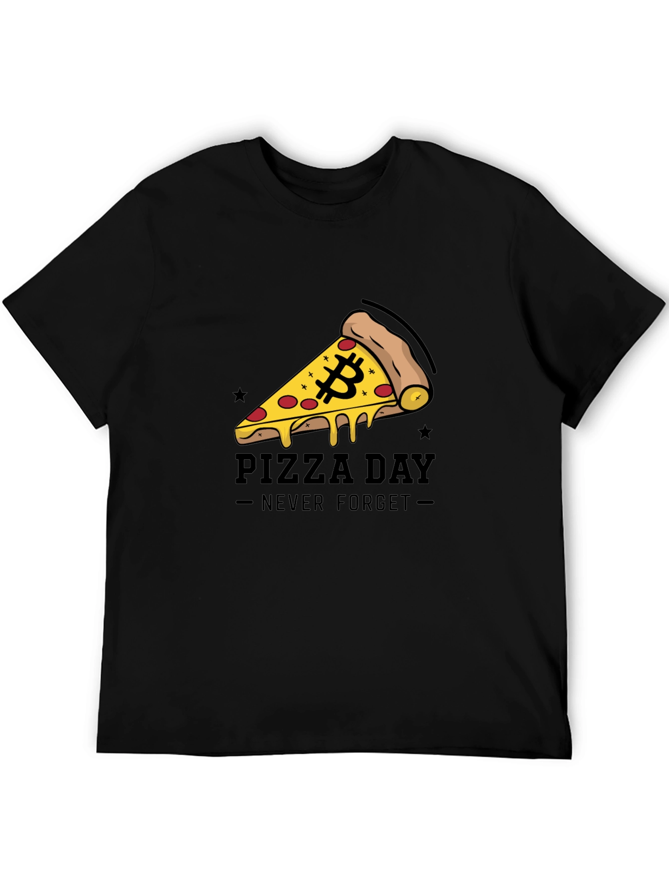 Bitcoin Pizza Day Black T-Shirt - Never Forget