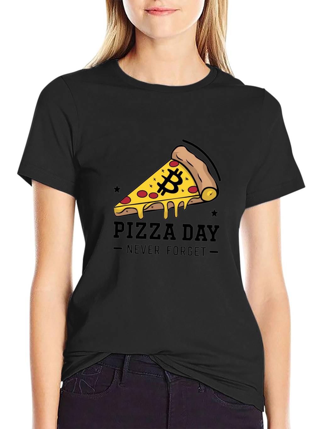 Bitcoin Pizza Day Black T-Shirt - Never Forget