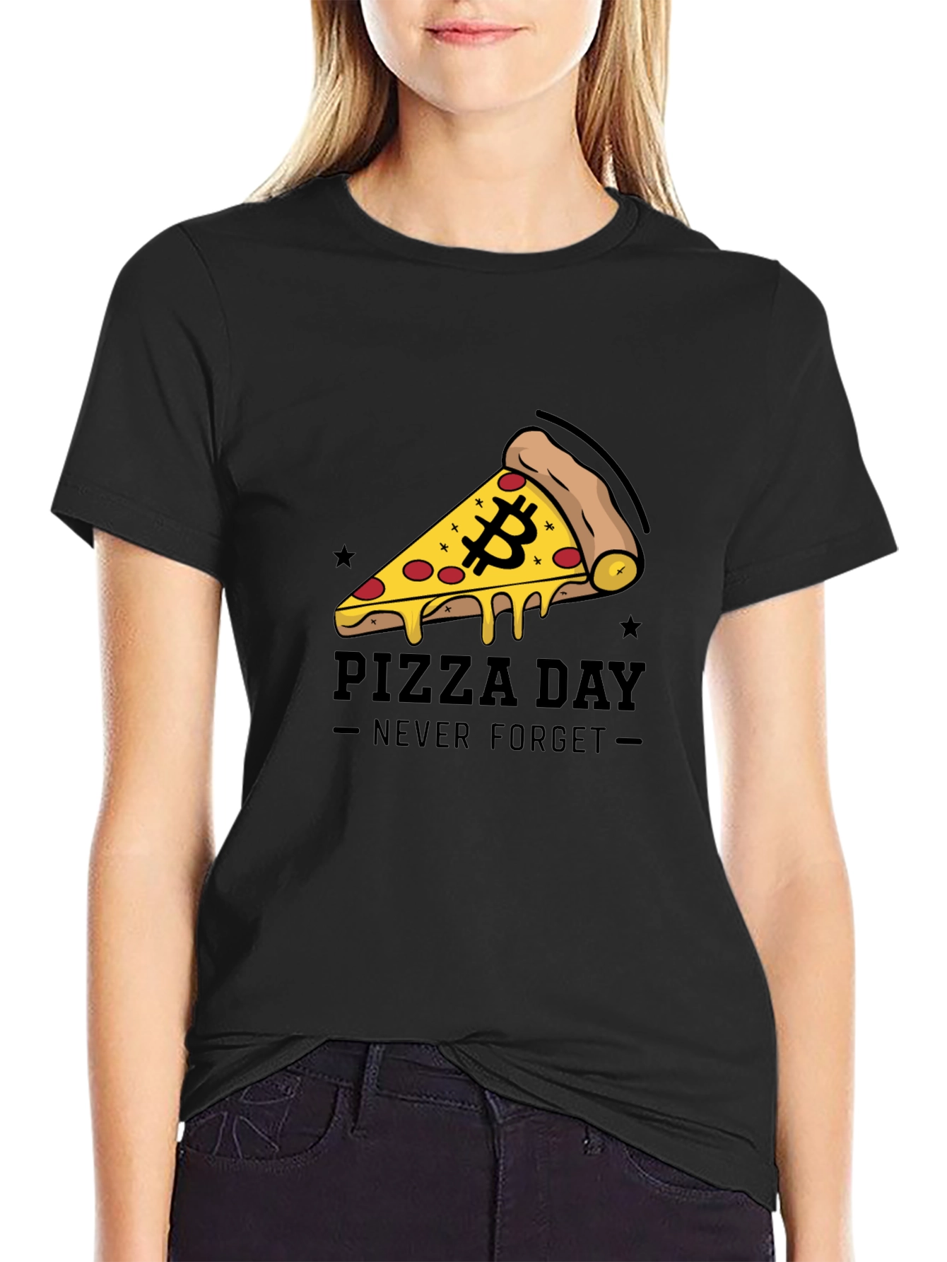 Bitcoin Pizza Day Black T-Shirt - Never Forget