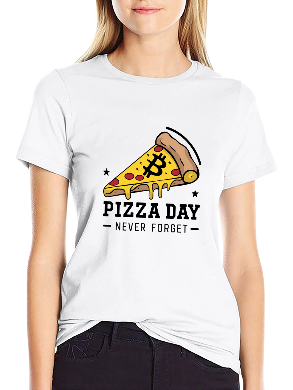 Bitcoin Pizza Day Black T-Shirt - Never Forget