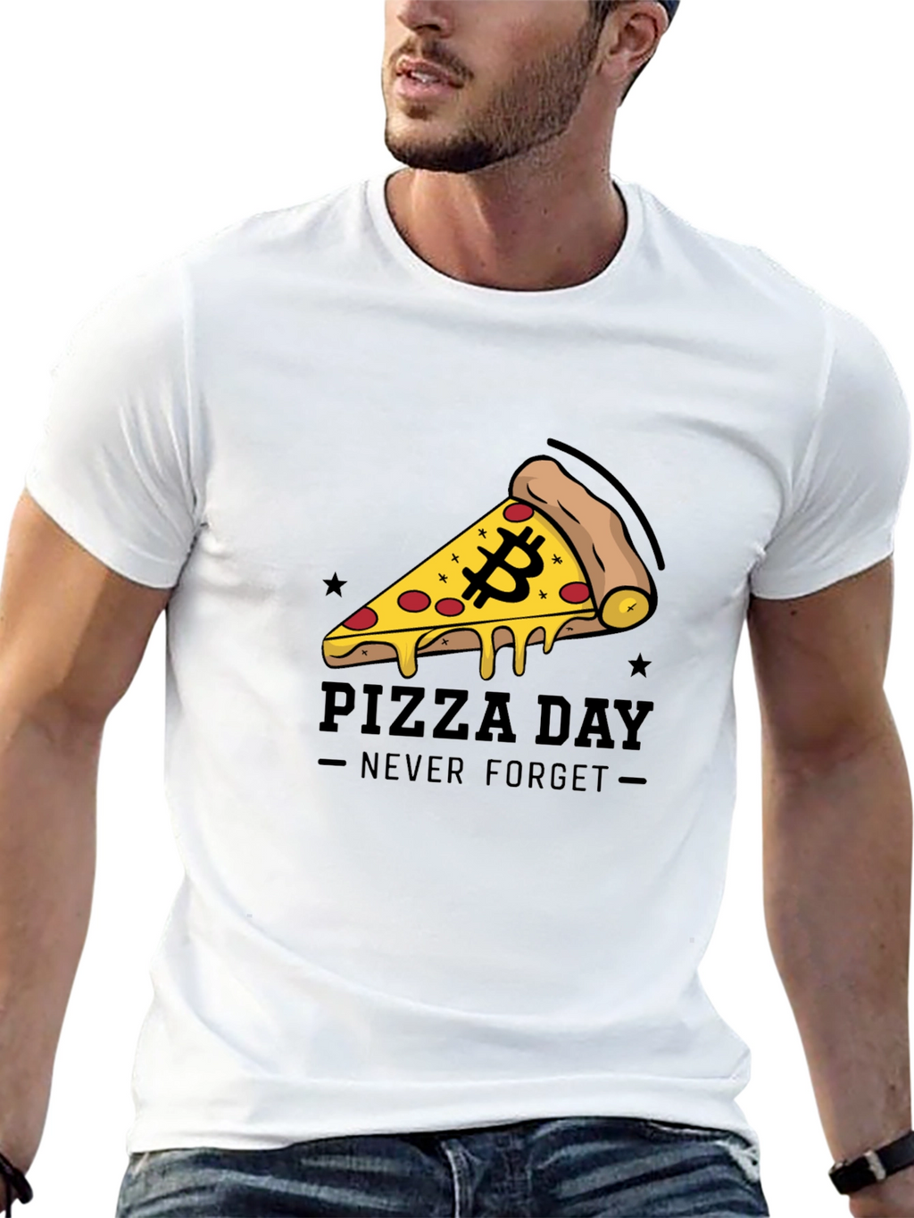 Bitcoin Pizza Day Black T-Shirt - Never Forget