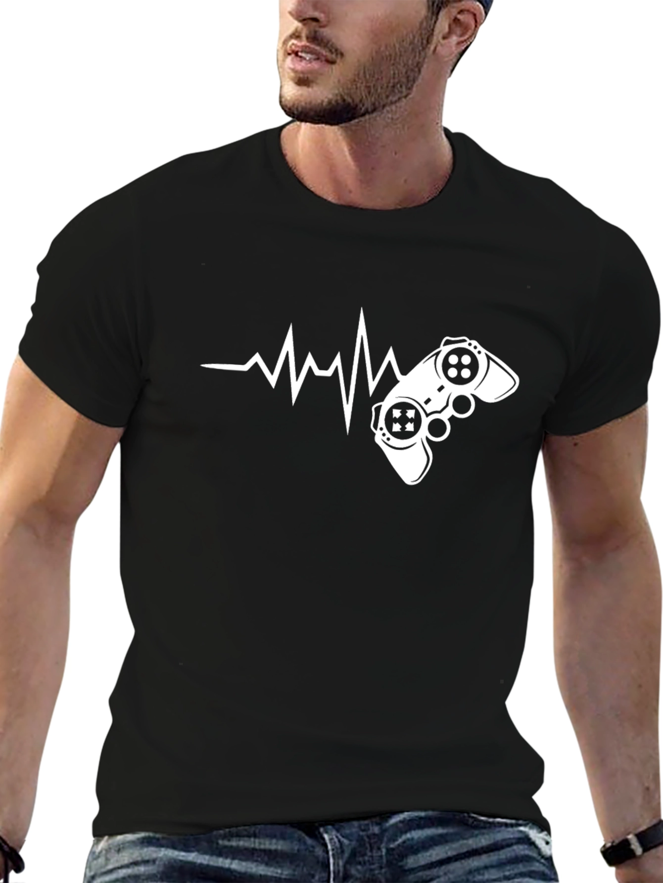 Gamer Heartbeat Graphic T-Shirt - Black