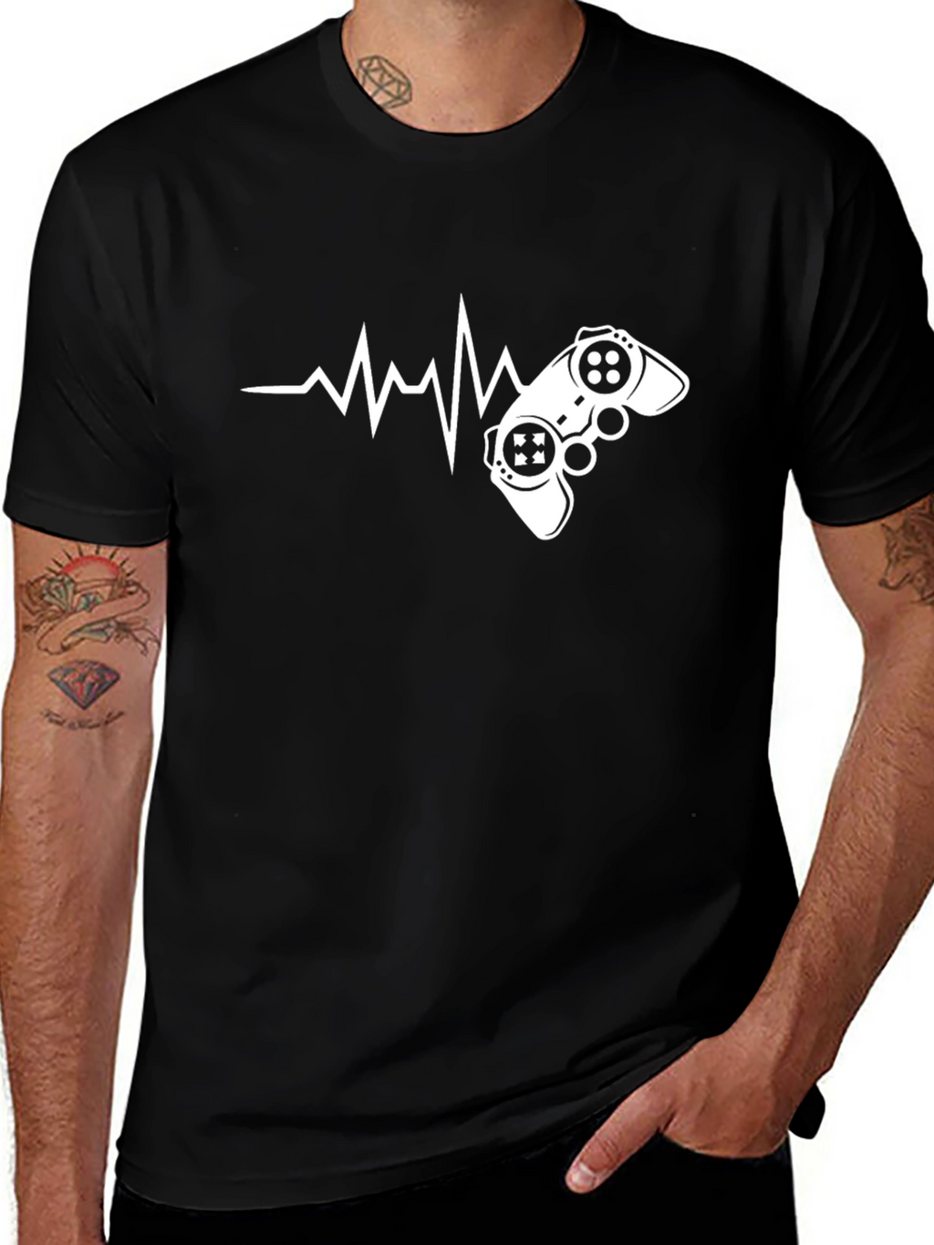Gamer Heartbeat Graphic T-Shirt - Black