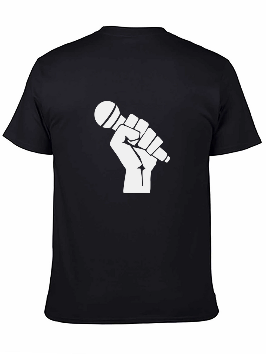 Black T-Shirt with Fist Holding Microphone Graphic
